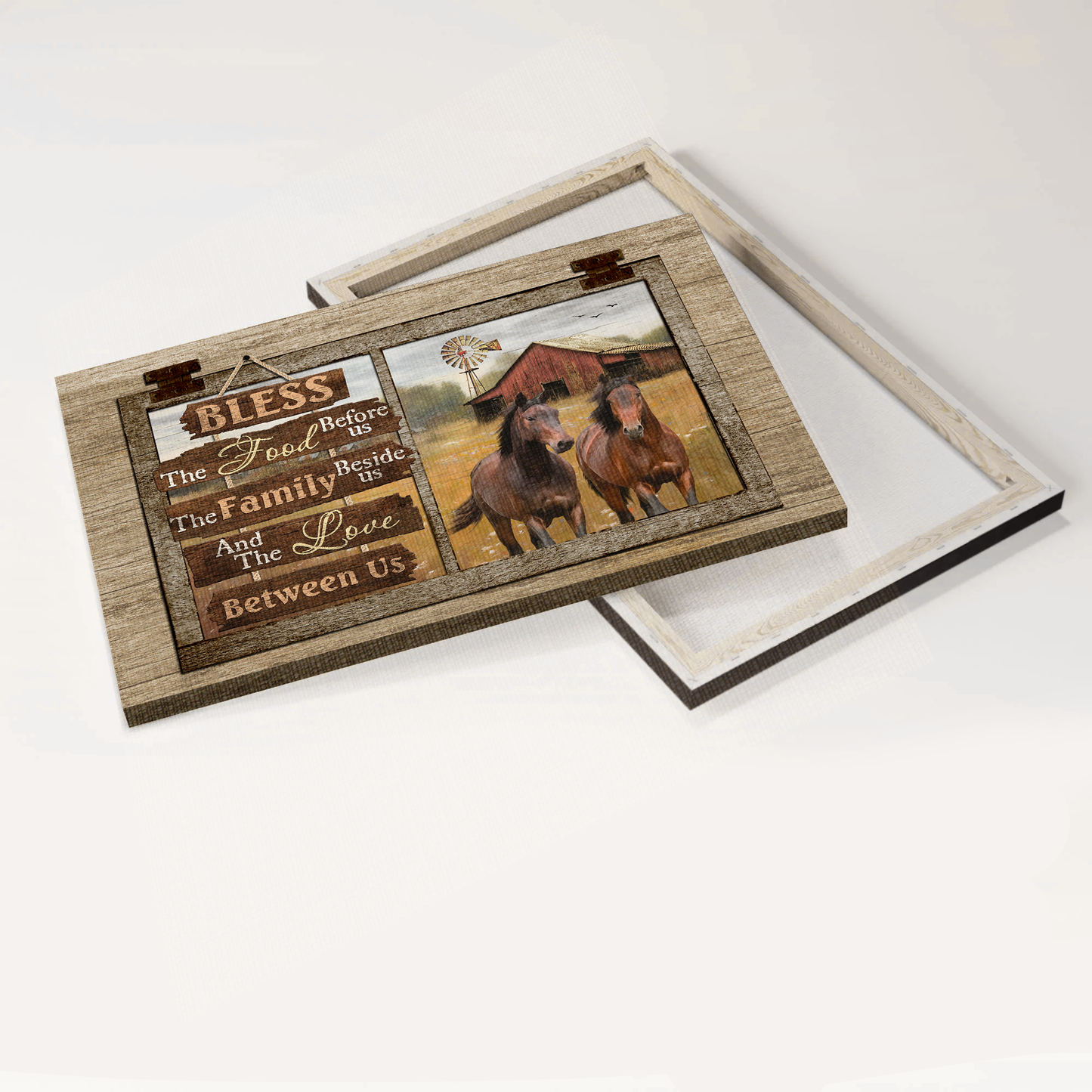 Jesus Landscape Canvas- Horses drawing, Meadow land, Windmill canvas- Gift for Christian- Bless the food before us - Landscape Canvas Prints, Christian Wall Art