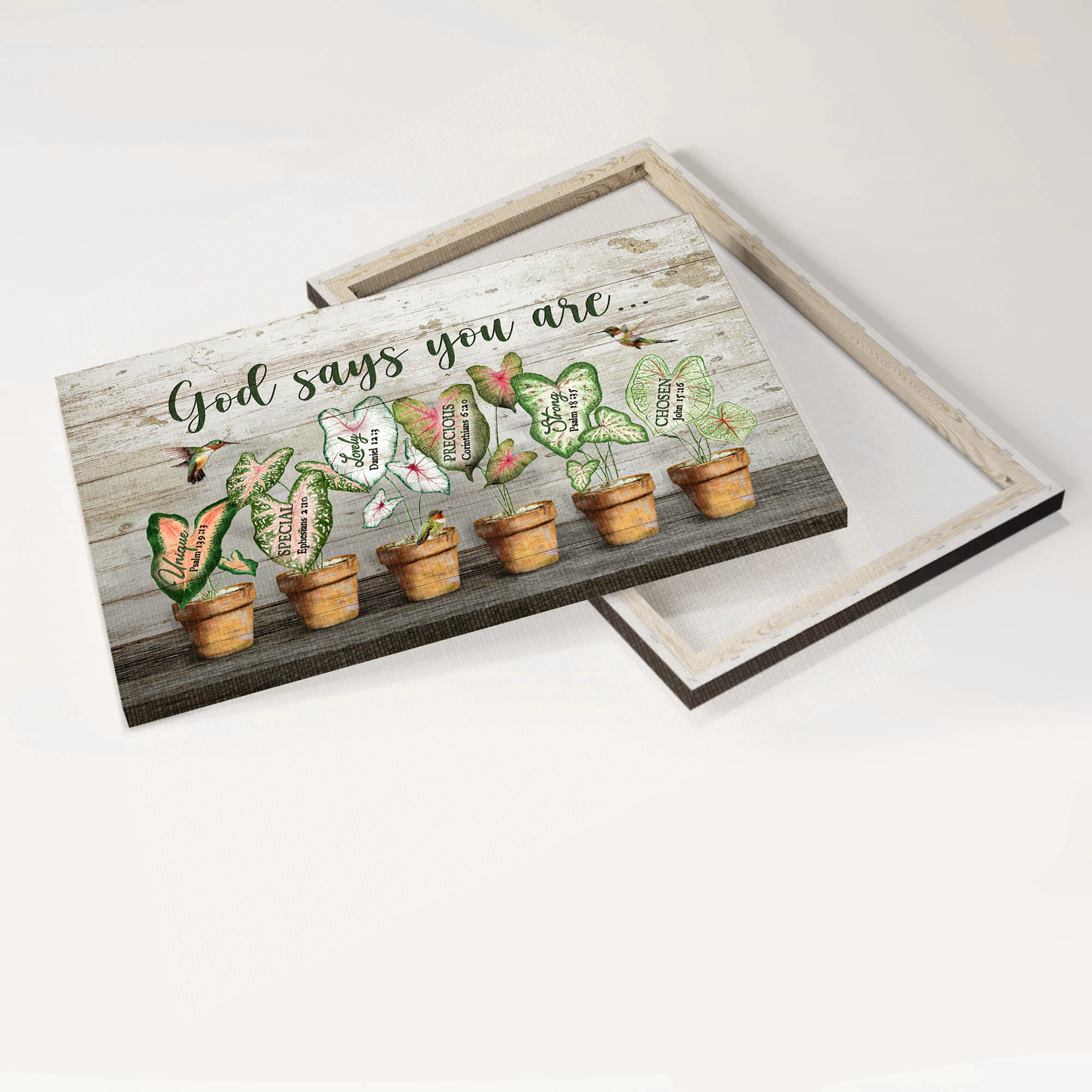 Jesus Landscape Canvas- Hummingbird painting, Awesome caladium pots, God says you are canvas- Gift for Christian - Landscape Canvas Prints, Christian Wall Art