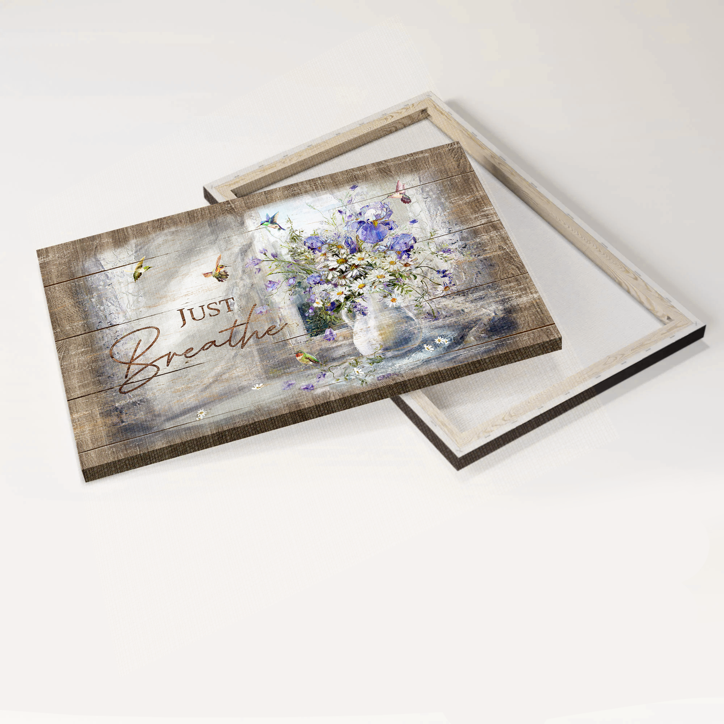 Jesus Landscape Canvas- Hummingbird, Daisy flower, Still life painting, Just breathe canvas- Gift for Christian - Landscape Canvas Prints, Wall Art