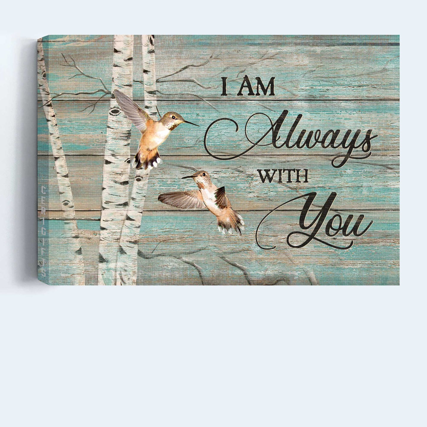 Memorial Landscape Canvas- Hummingbird drawing, Blue background, Oldest tree canvas- Gift for members family- I am always with you - Heaven Landscape Canvas Prints, Wall Art