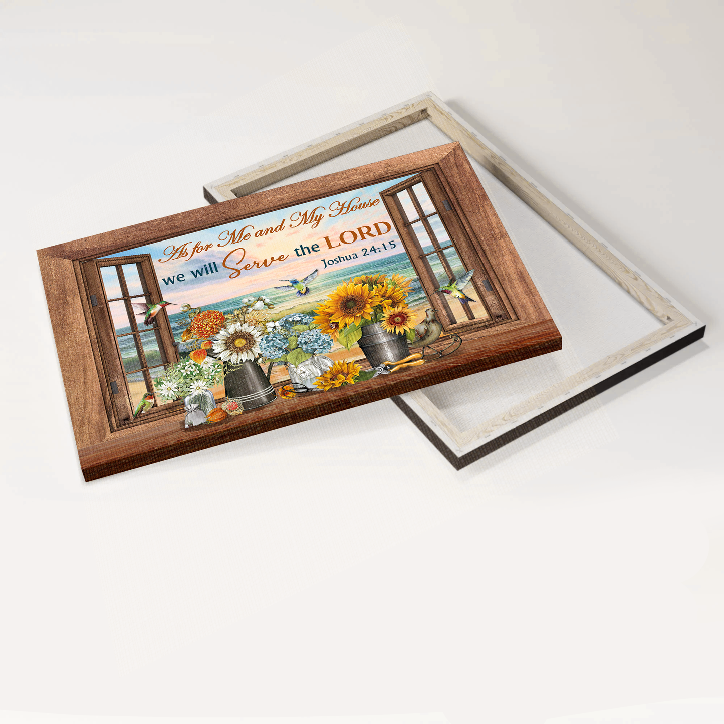 Jesus Landscape Canvas- Hummingbird, Flowers, Beach canvas- Gift for Christian- We will serve the Lord - Landscape Canvas Prints, Wall Art