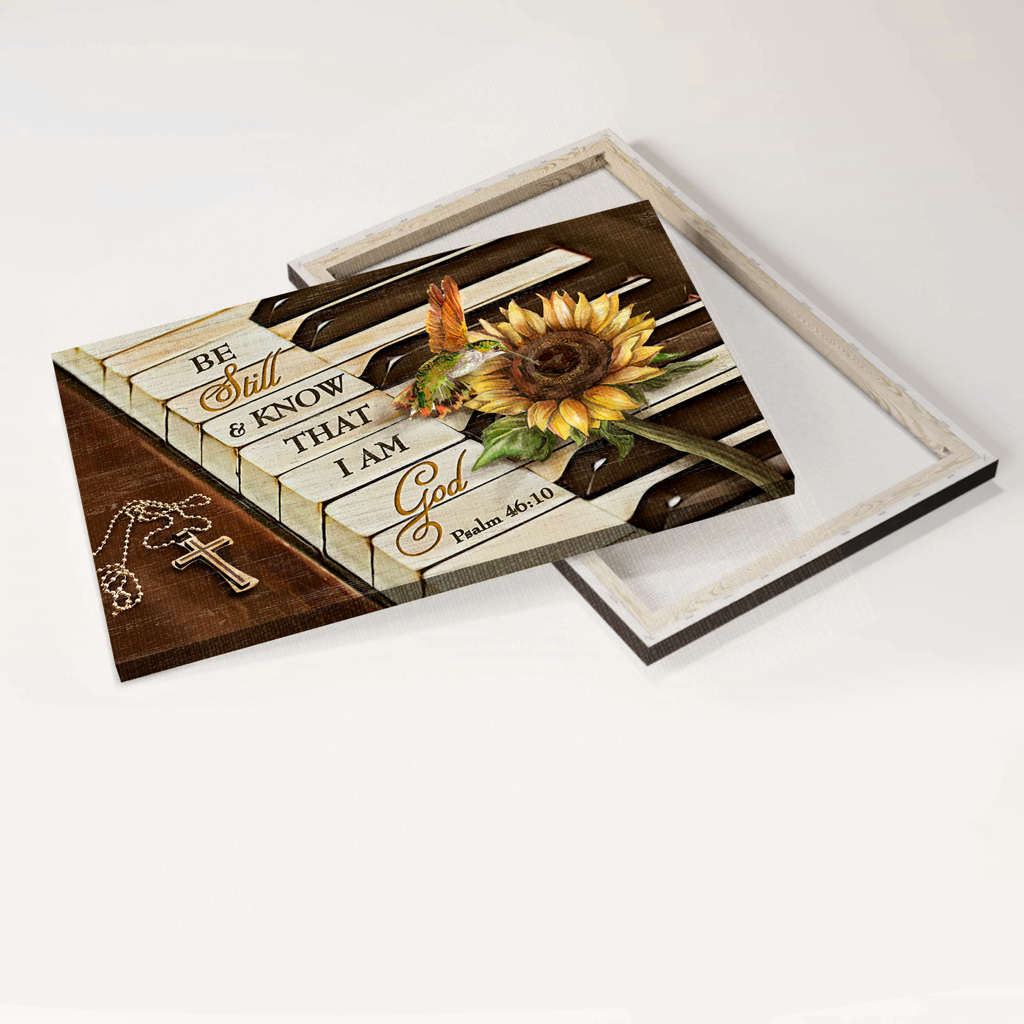 Jesus Landscape Canvas- Hummingbird, Sunflower painting, Piano keys canvas- Gift for Christian- Be still & know that I am God - Landscape Canvas Prints, Home Decor Wall Art