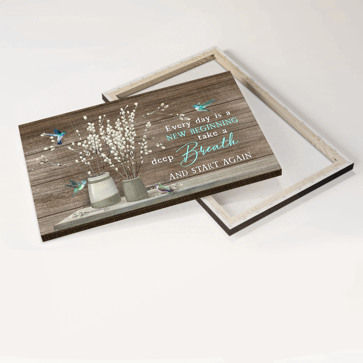 Jesus Landscape Canvas- Hummingbird, White flower canvas- Gift for Christian- Every day is a new beginning - Landscape Canvas Prints, Wall Art