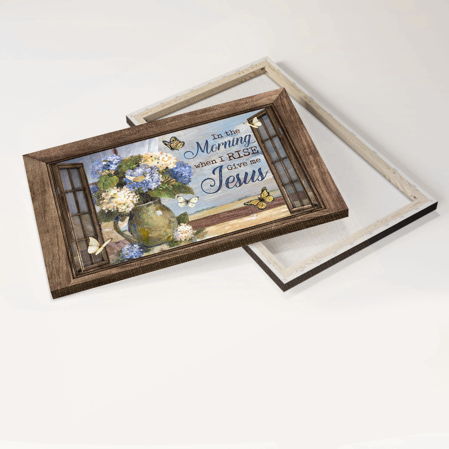 Jesus Landscape Canvas- Hydrangea flower, Beautiful butterfly, Window frame- Gift for Christian- Give me Jesus - Landscape Canvas Prints, Christian Wall Art