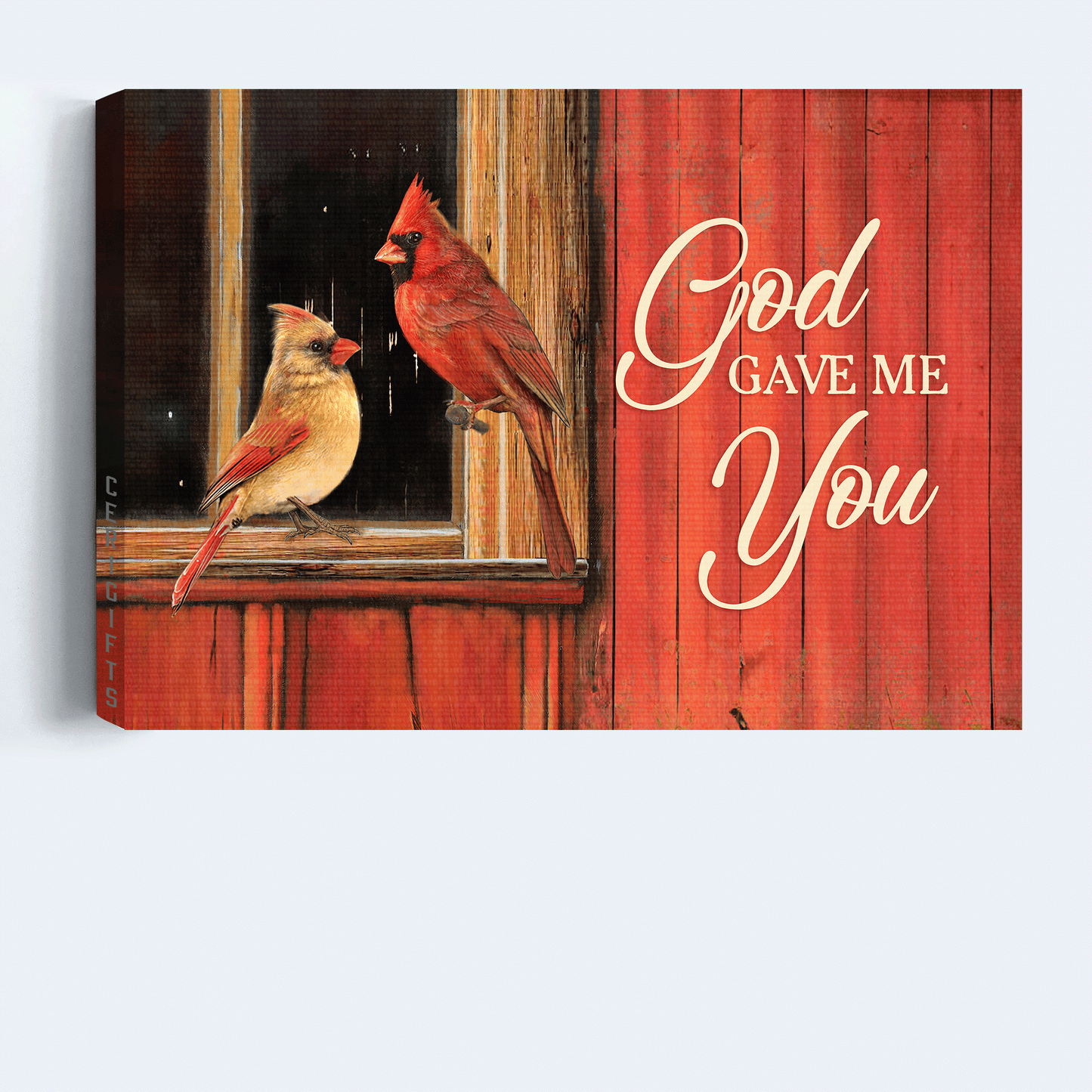 Couple Landscape Canvas- Jesus, Cardinal, Love - Anniversary gift for couple, lover- God gave me you - Landscape Canvas Prints, Wall Art