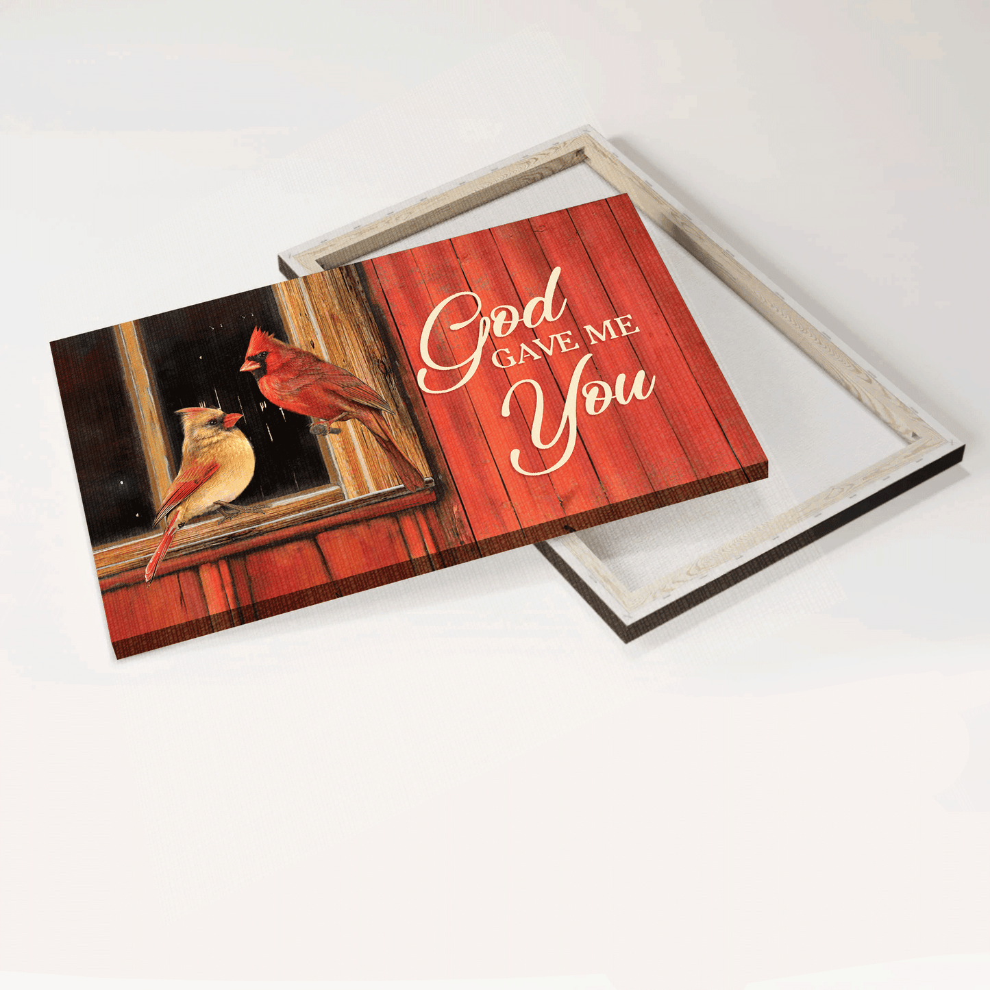 Couple Landscape Canvas- Jesus, Cardinal, Love - Anniversary gift for couple, lover- God gave me you - Landscape Canvas Prints, Wall Art