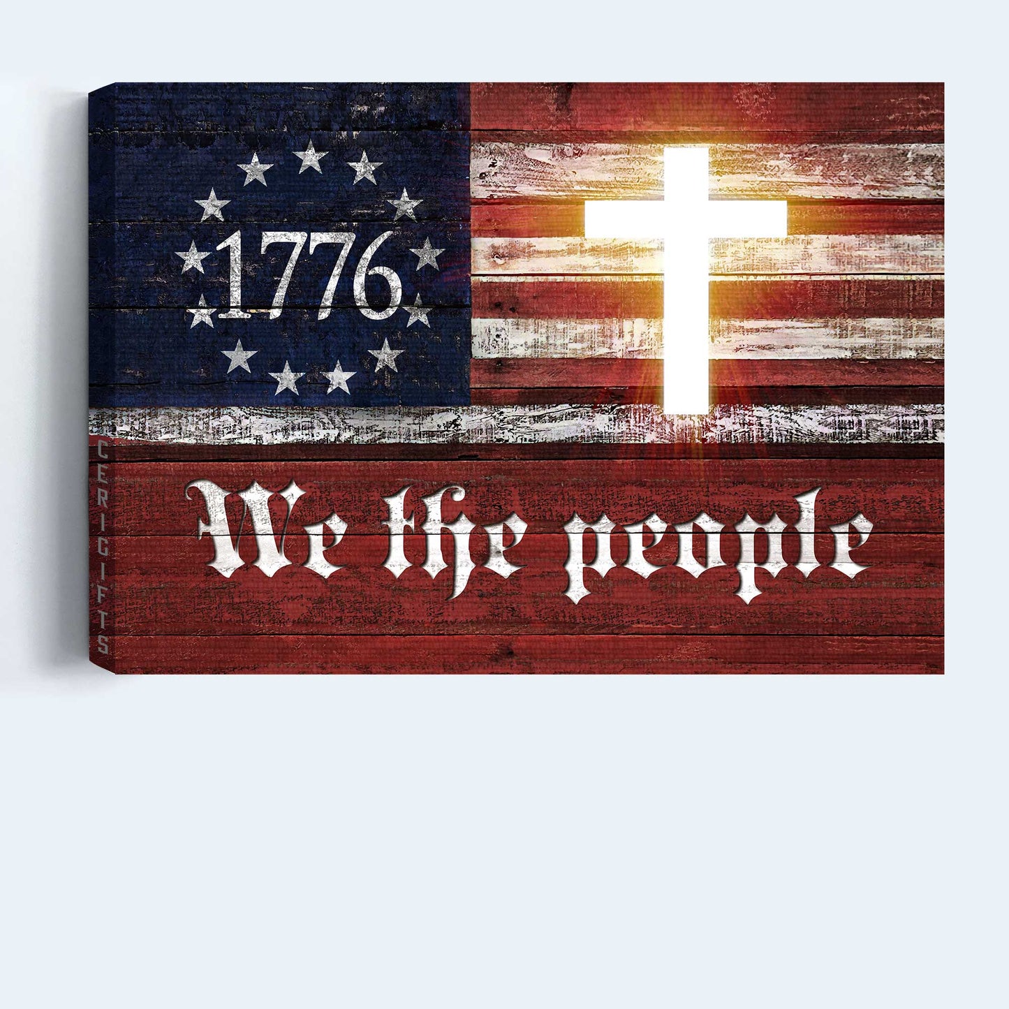 Jesus Landscape Canvas- Amazing Cross, US Flag Landscape Canvas- Gift For Christian- We The People, 1776