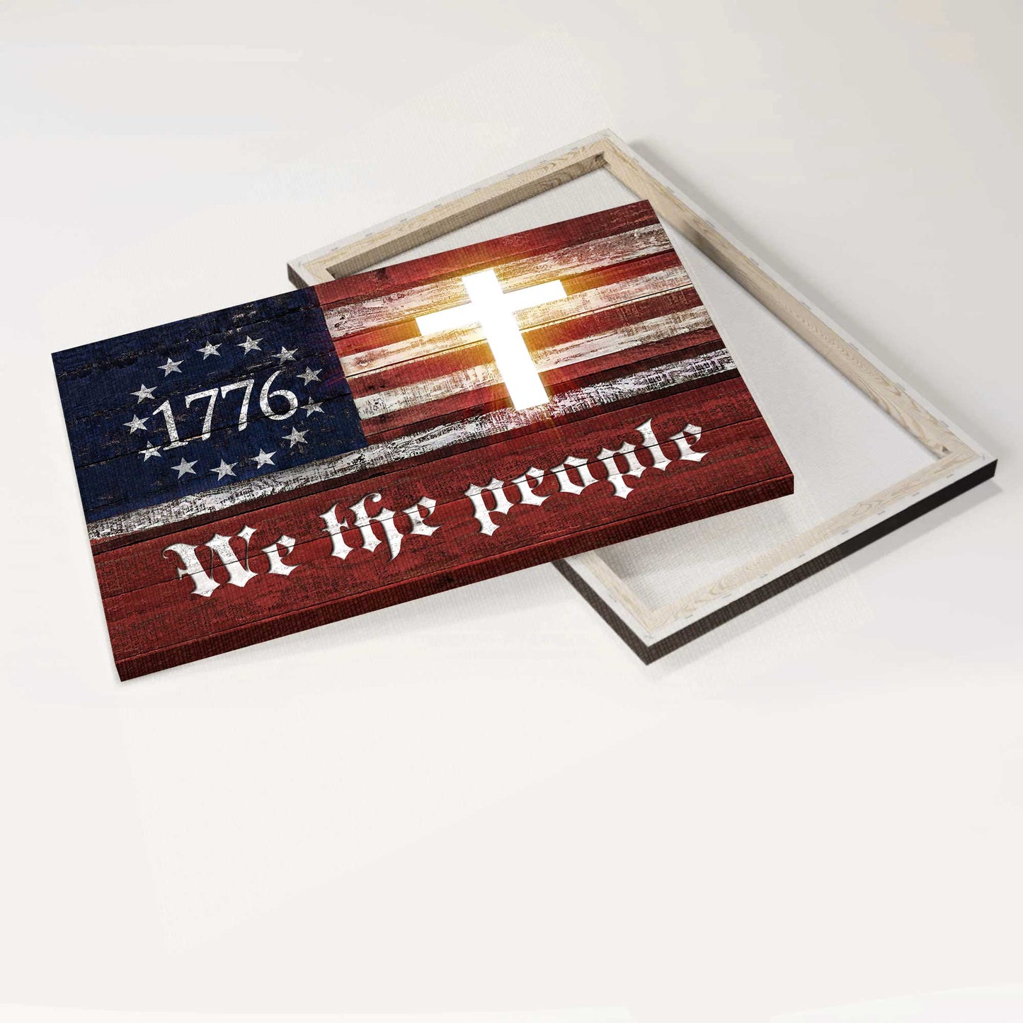 Jesus Landscape Canvas- Amazing Cross, US Flag Landscape Canvas- Gift For Christian- We The People, 1776