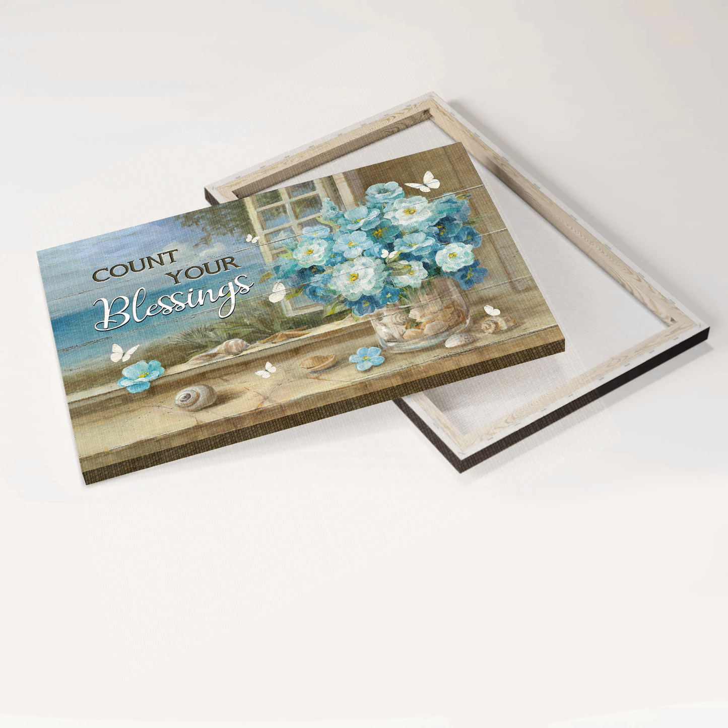 Jesus Landscape Canvas- Flower bouquet, Bless, White Butterfly- Gift for Christian - Count your blessings - Landscape Canvas Prints, Wall Art