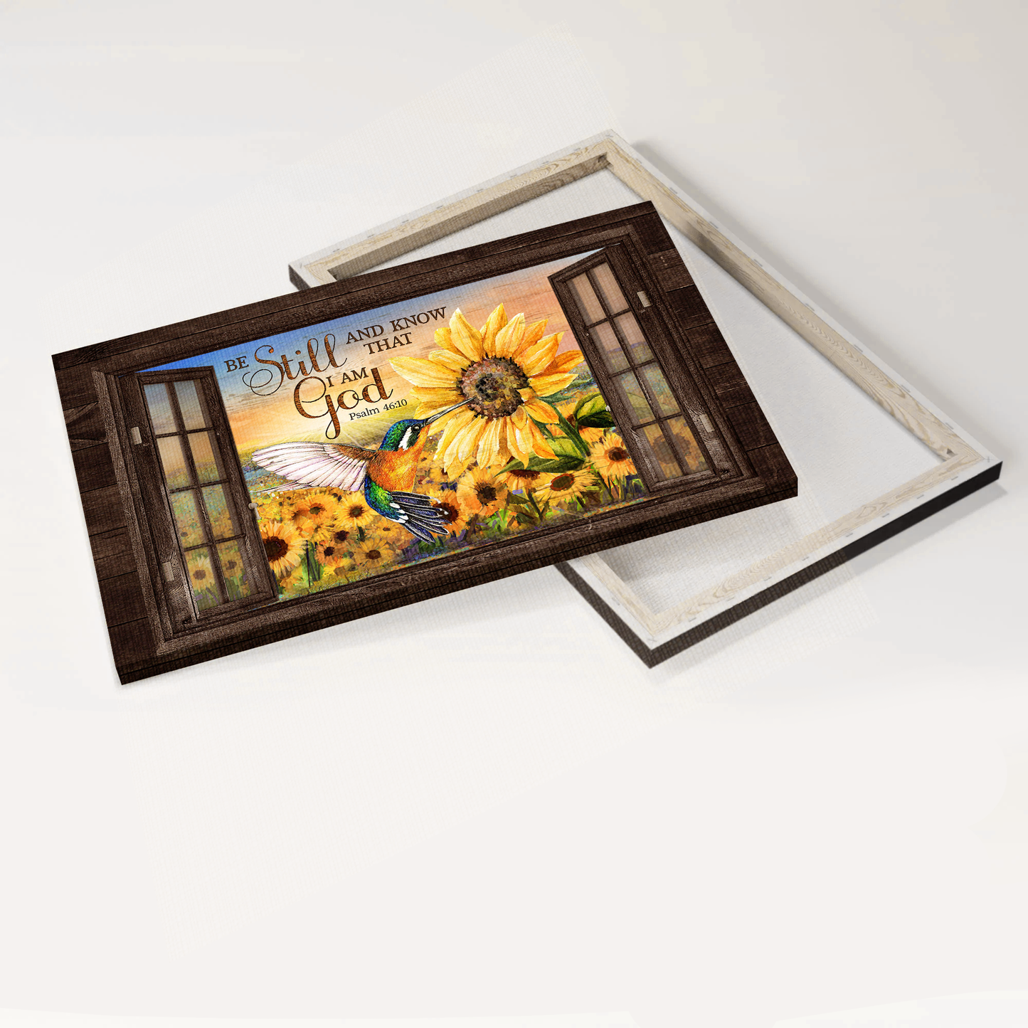 Jesus Landscape Canvas- Hummingbird, Sunflower field - Gift for Christian - Be still and know that I am God - Landscape Canvas Prints, Wall Art