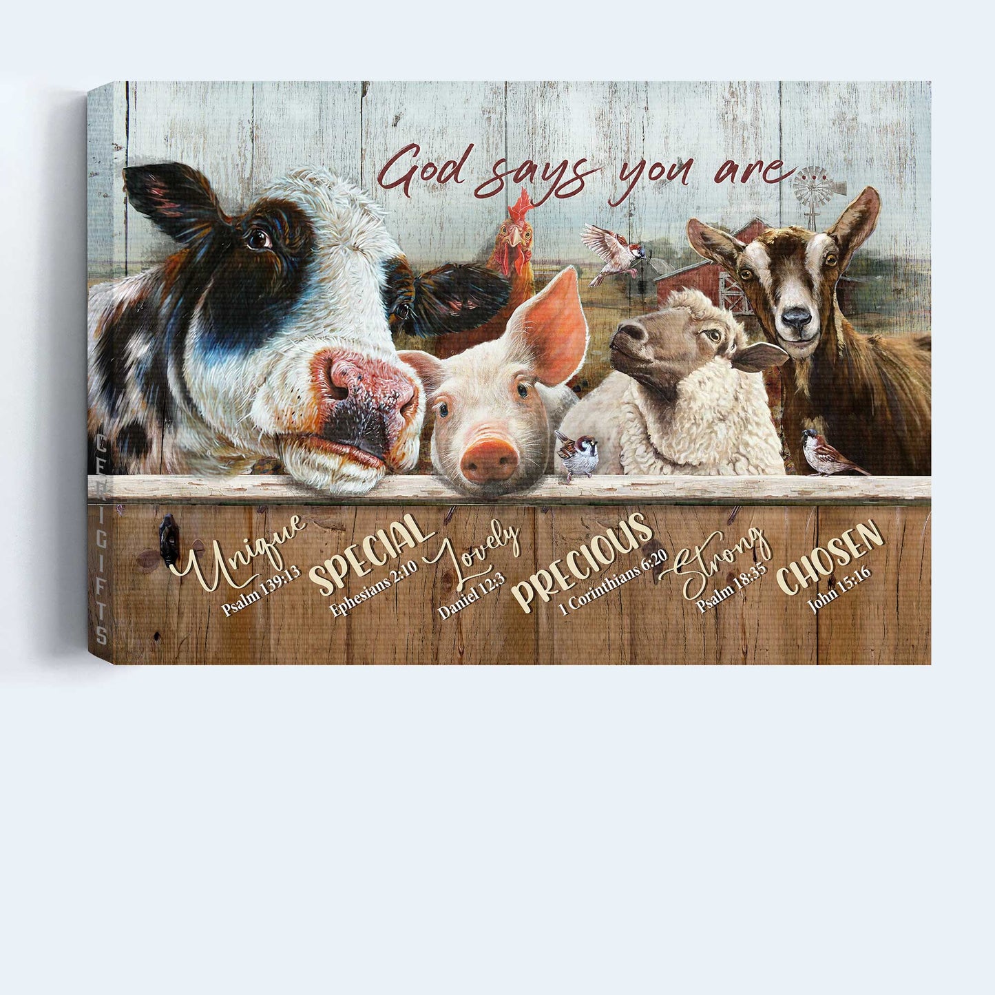 Jesus Landscape Canvas- Amazing Dairy Cow, Animal Drawing, Rooster Canvas- Gift For Christian- God Says You Are
