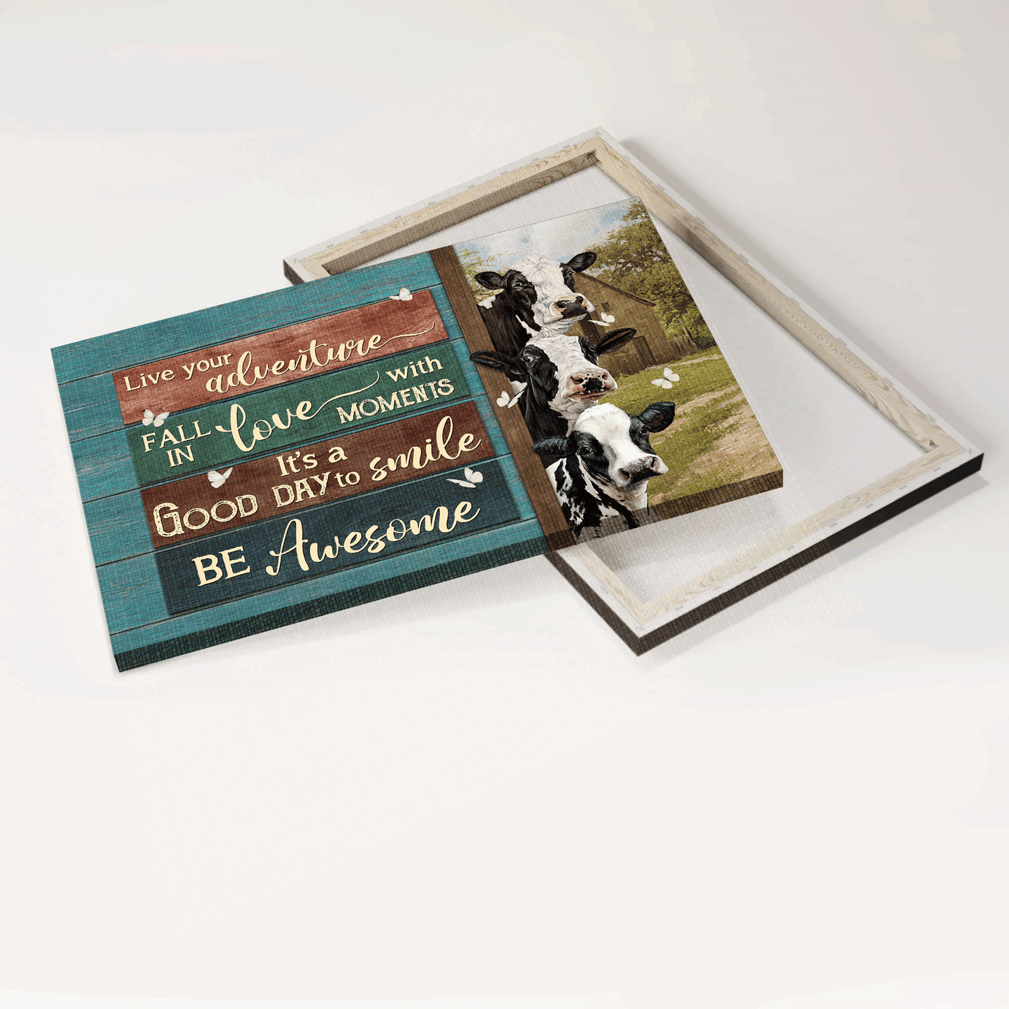 Family Landscape Canvas- Amazing Dairy Cow, Green Meadow, Jesus Landscape Canvas- Gift For Members Family- It's A Good Day To Smile