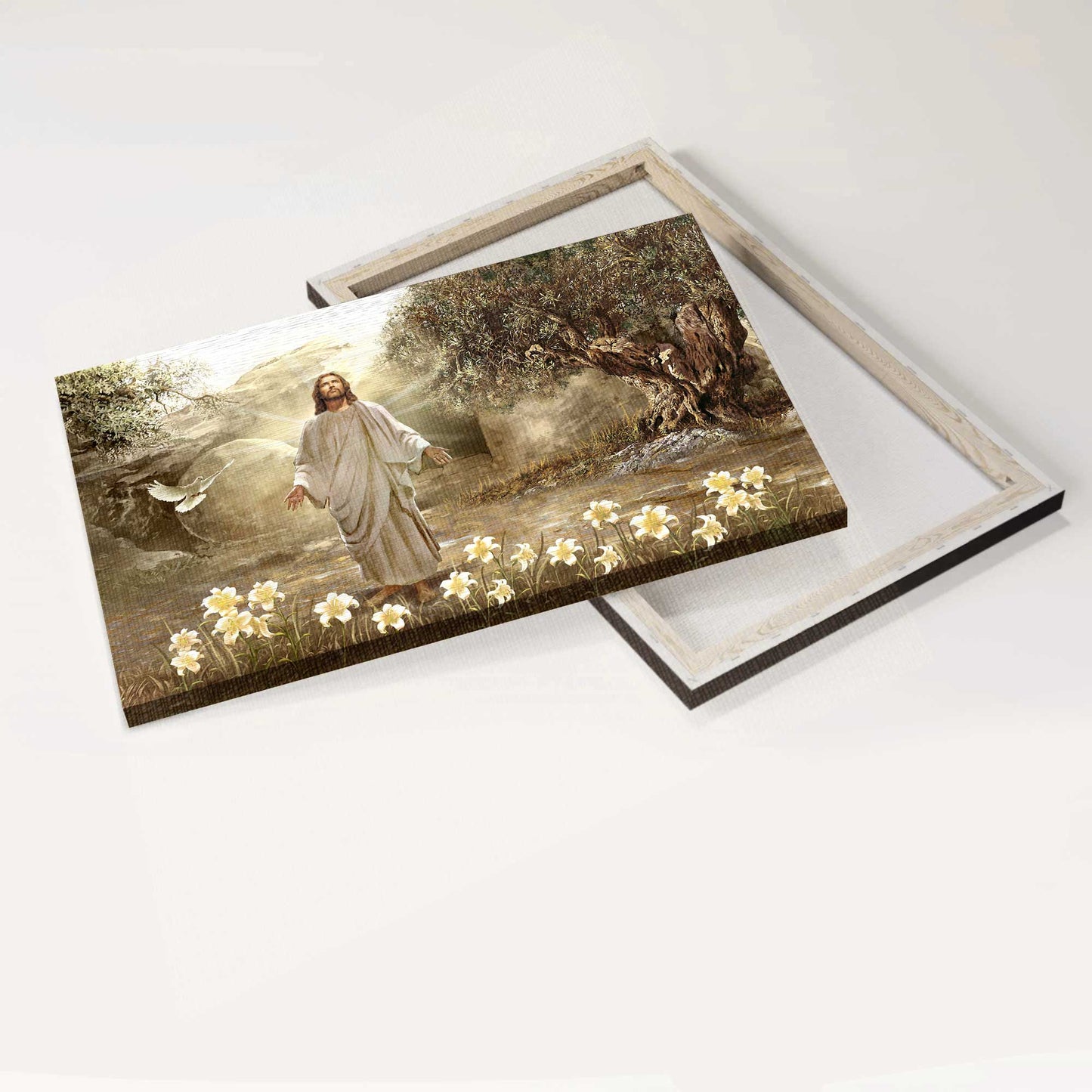 Jesus Landscape Canvas- Jesus painting, Dove of peace, Meadow landscape, A new day has come- Gift for Christian - Landscape Canvas Prints, Christian Wall Art