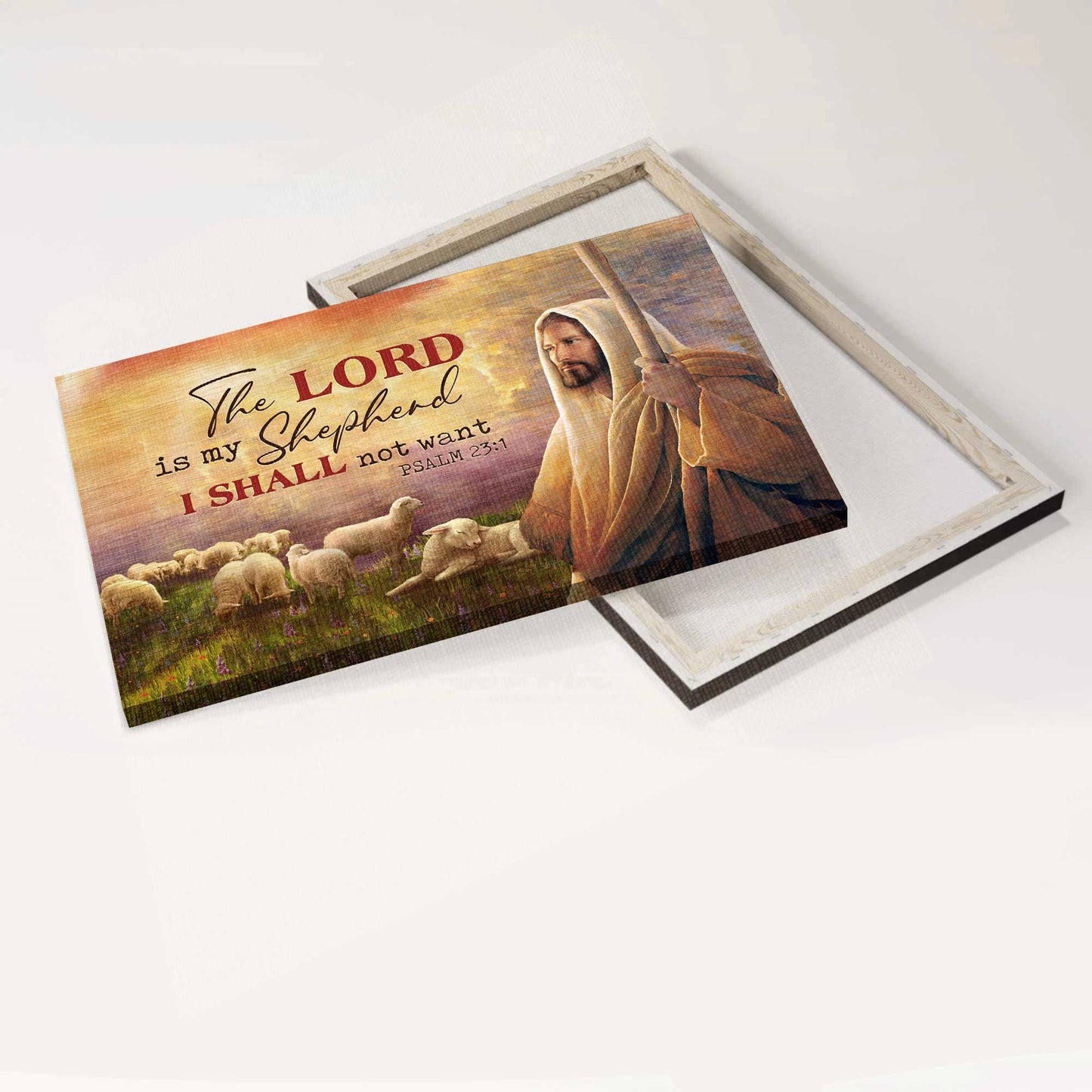 Jesus Landscape Canvas- Jesus painting, Jesus and the lambs of God, Meadow land canvas- Gift for Christian- The Lord is my Shepherd - Landscape Canvas Prints, Christian Wall Art