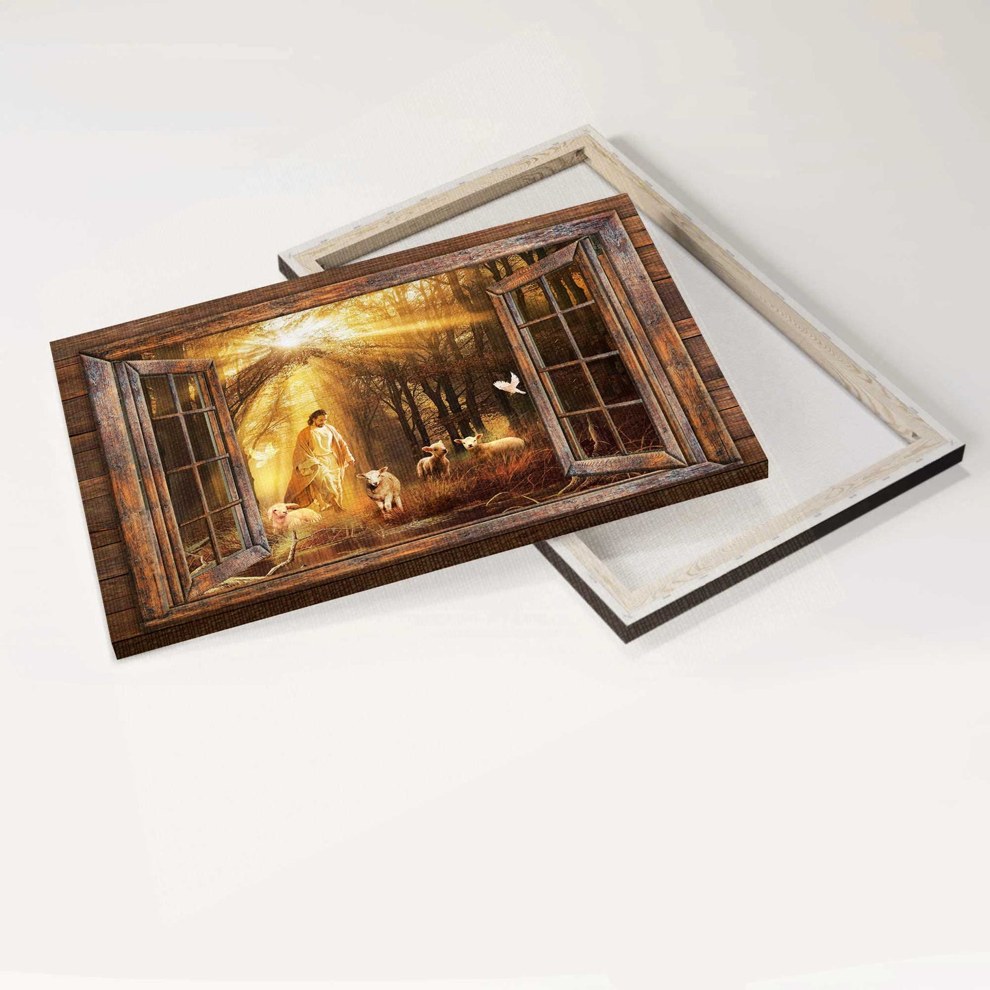 Jesus Landscape Canvas- Jesus painting, Lambs painting, Walking with Jesus, Into the beautiful forest- Gift for Christian - Landscape Canvas Prints, Wall Art