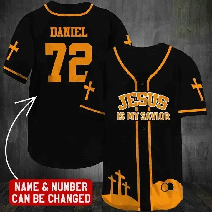 Personalized Jesus Baseball Jersey - Cross Baseball Jersey - Gift For Christians - Jesus Is My Savior Custom Baseball Jersey Shirt For Men Women
