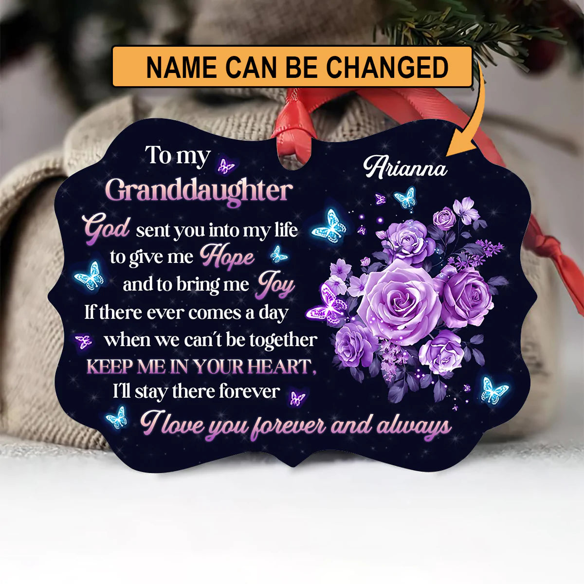 Personalized Gift For Granddaughter Aluminum Ornament, God, Butterfly, Roses Aluminium Ornament - Custom Gift For Christian, Family, Granddaughter