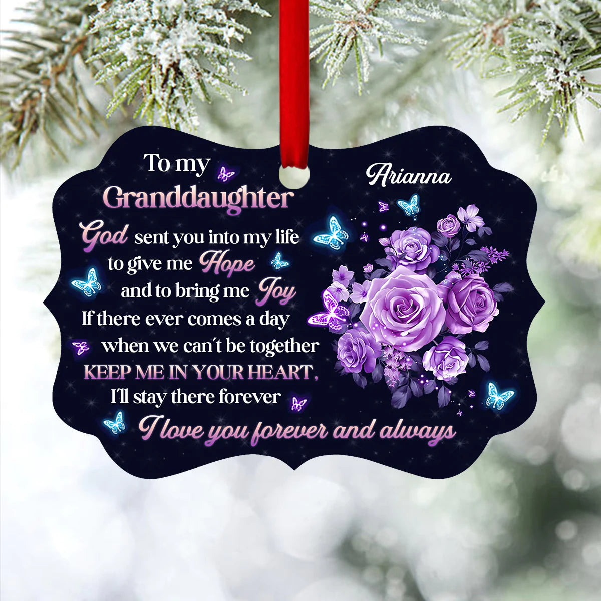 Personalized Gift For Granddaughter Aluminum Ornament, God, Butterfly, Roses Aluminium Ornament - Custom Gift For Christian, Family, Granddaughter