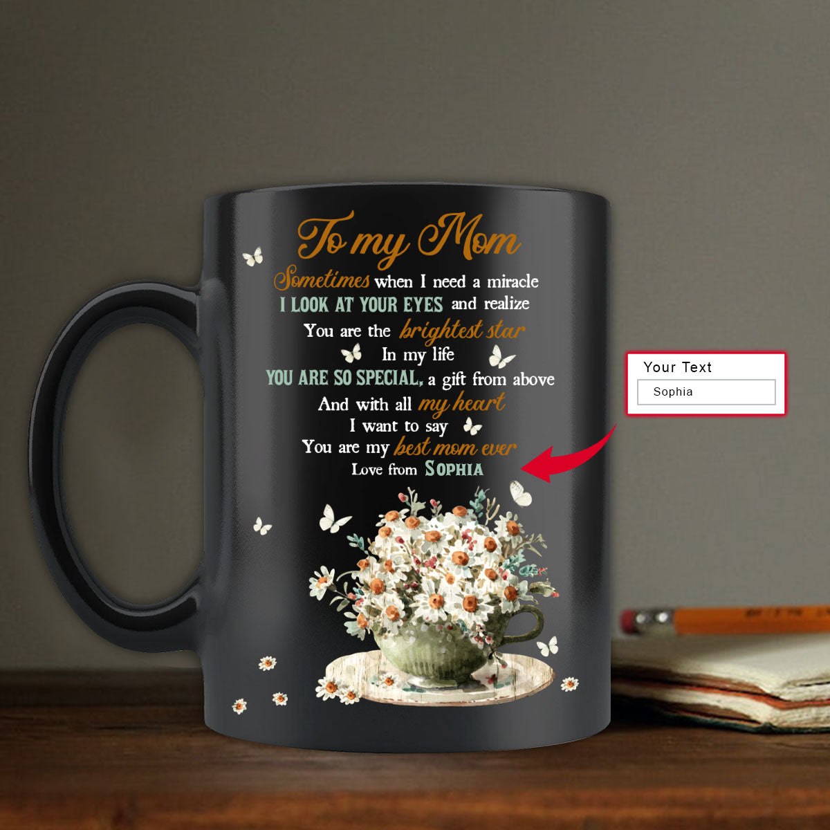 Gift For Mom Personalized Mug - Daughter to mom, Daisy vase, Vintage painting Mug - Custom Gift For Mother's Day, Presents for Mom - Best mom ever Mug