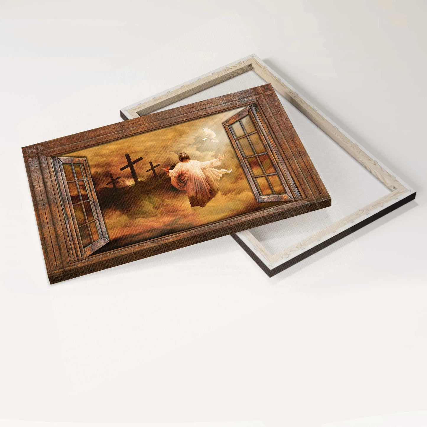 Jesus Landscape Canvas- Jesus painting, The rugged cross, Heaven's light, Praying to God- Gift for Christian - Landscape Canvas Prints, Christian Wall Art