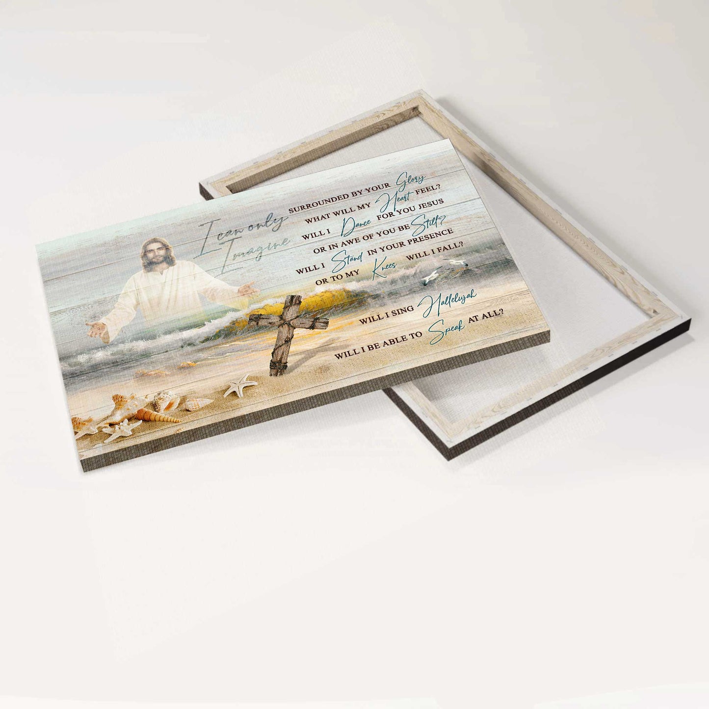 Jesus Landscape Canvas- Jesus painting, The rugged cross, Seashore painting- Gift for Christian - I can only imagine - Landscape Canvas Prints, Christian Wall Art