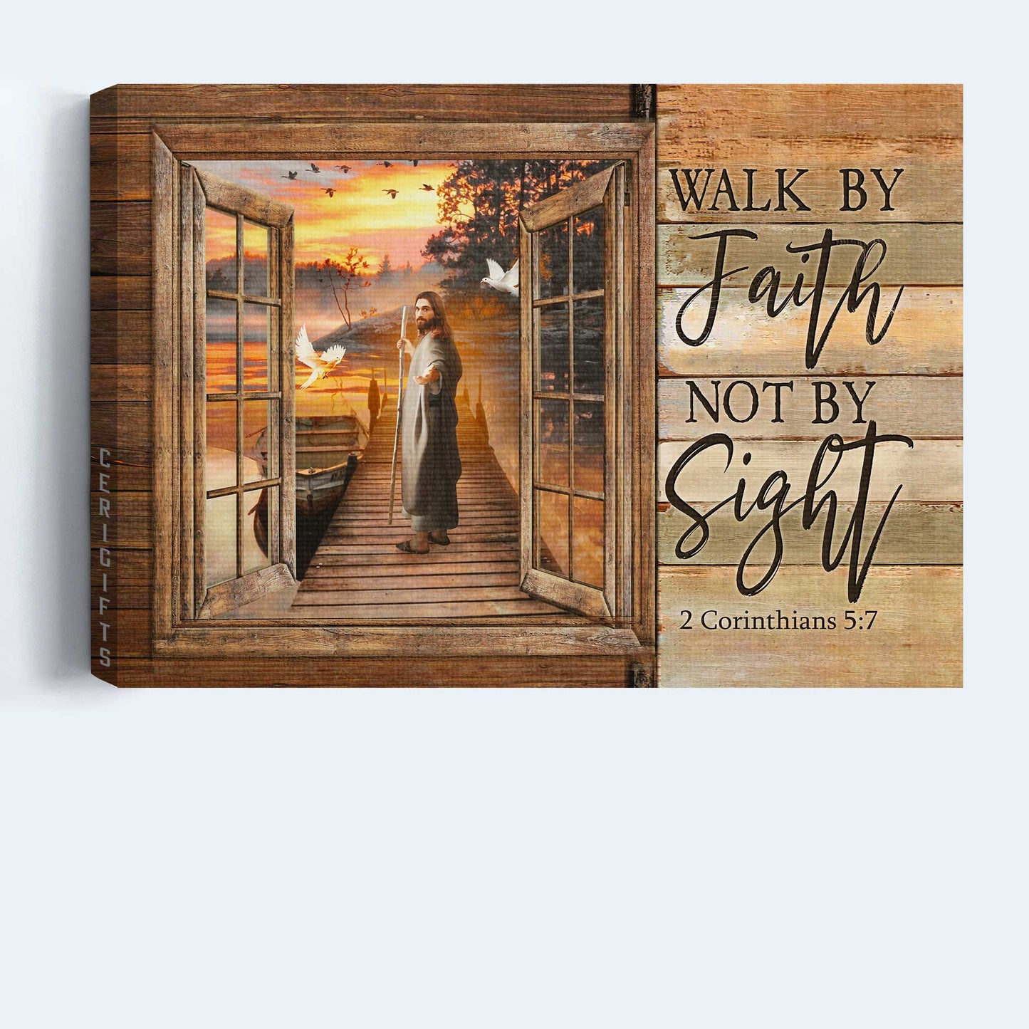 Jesus Landscape Canvas- Jesus painting, Walking with Jesus, River landscape- Gift for Christian- Walk by faith Not by sight - Landscape Canvas Prints, Christian Wall Art