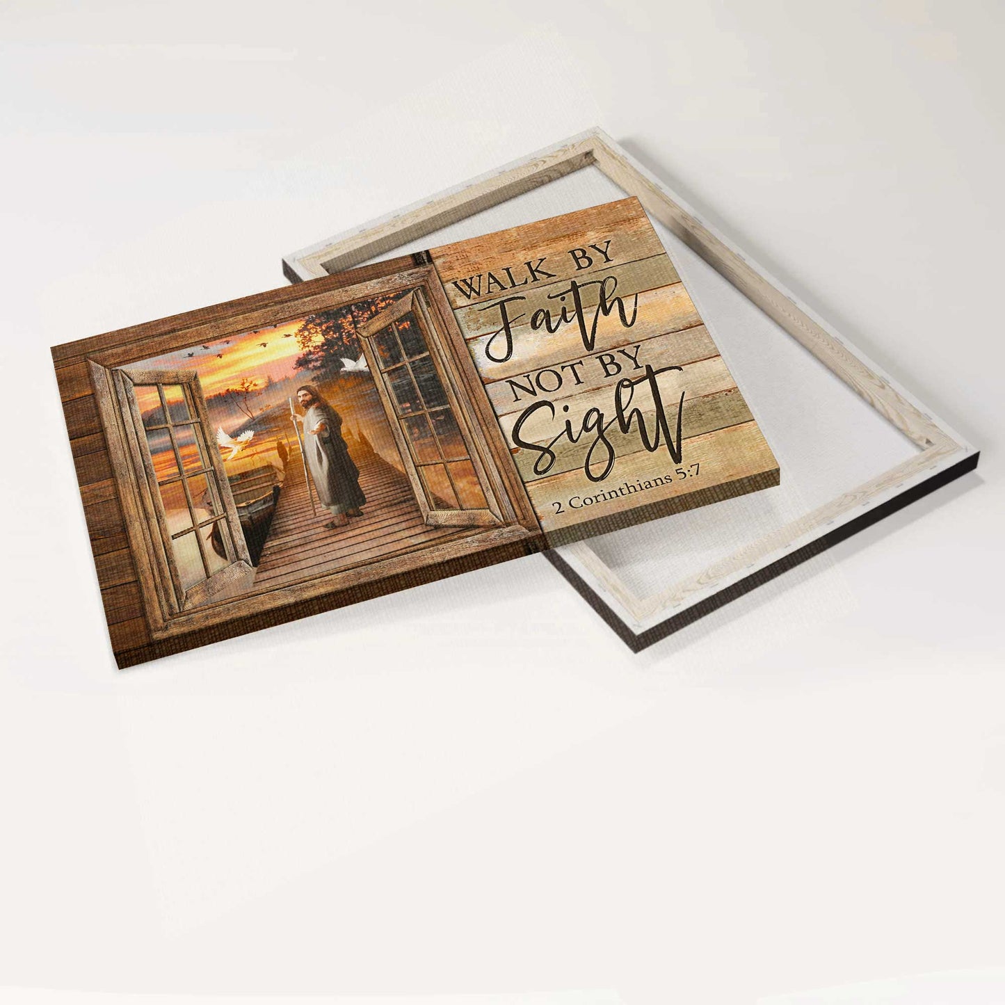 Jesus Landscape Canvas- Jesus painting, Walking with Jesus, River landscape- Gift for Christian- Walk by faith Not by sight - Landscape Canvas Prints, Christian Wall Art