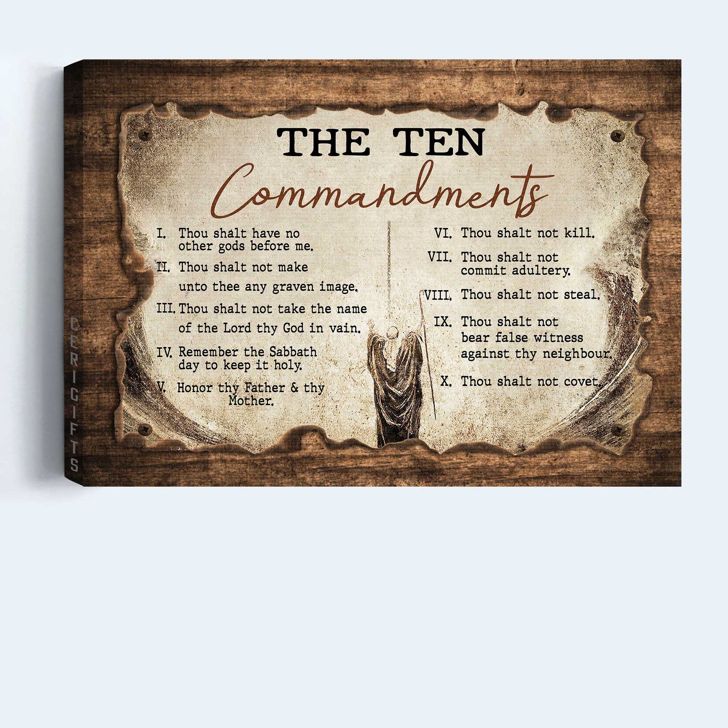Jesus Landscape Canvas- Jesus painting, Wooden background- Gift for Christian- The ten commandments - Landscape Canvas Prints, Christian Wall Art
