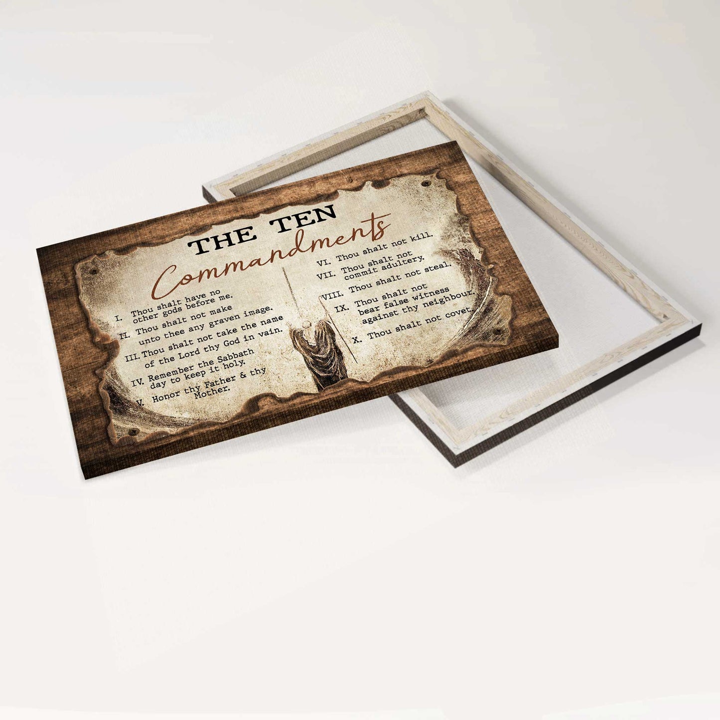 Jesus Landscape Canvas- Jesus painting, Wooden background- Gift for Christian- The ten commandments - Landscape Canvas Prints, Christian Wall Art