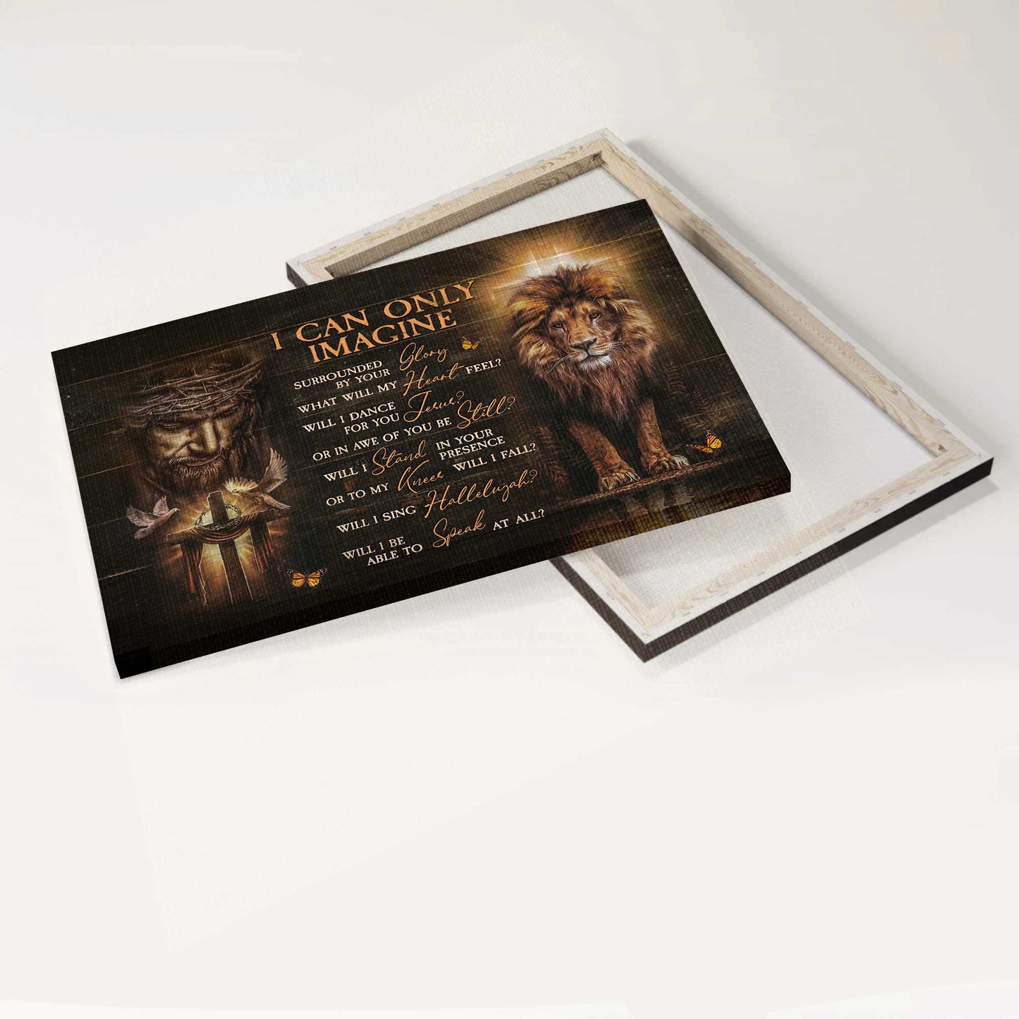 Jesus Landscape Canvas- Jesus Painting, Wooden cross, Lion of Judah- Gift for Christian- I can only imagine - Landscape Canvas Prints, Wall Art