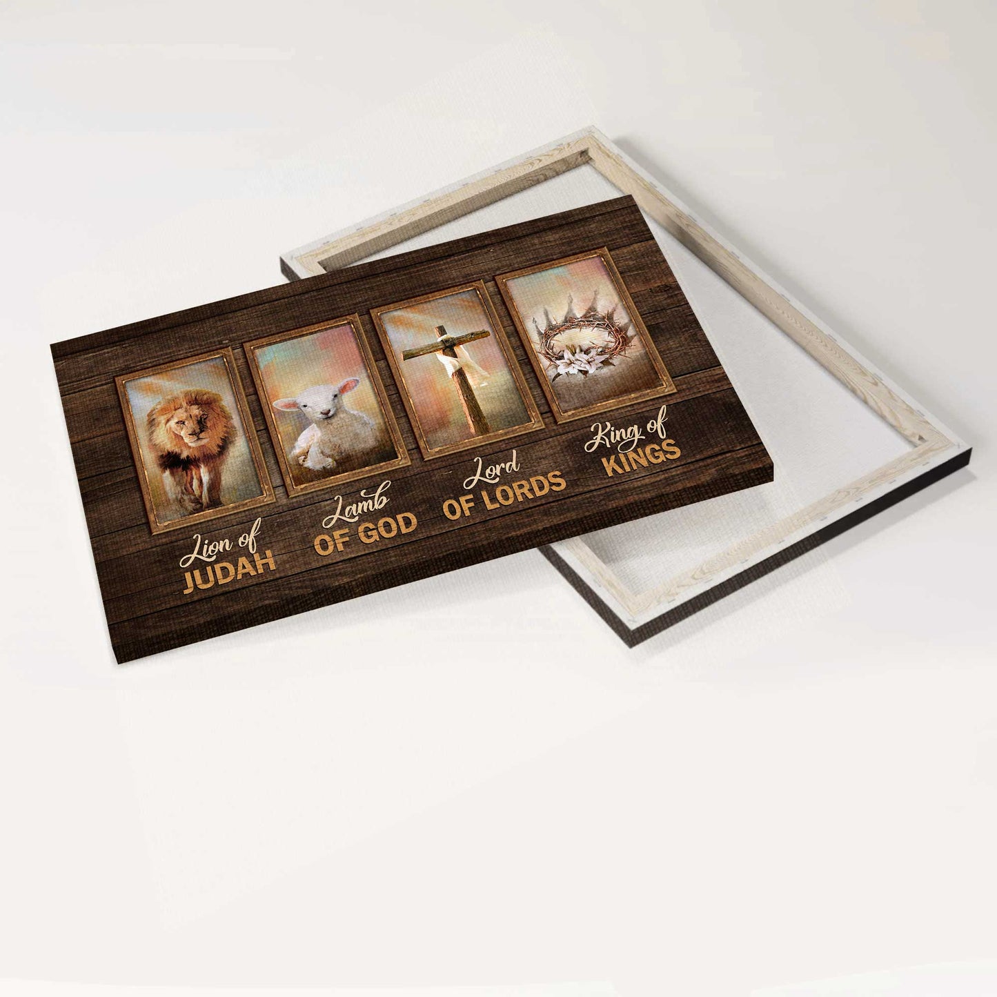 Jesus Landscape Canvas - Symbol, Lion King Canvas - Gift For Christian - Lamb of God, Crown of thorn, Lord of Lords, Lion of Judah Canvas