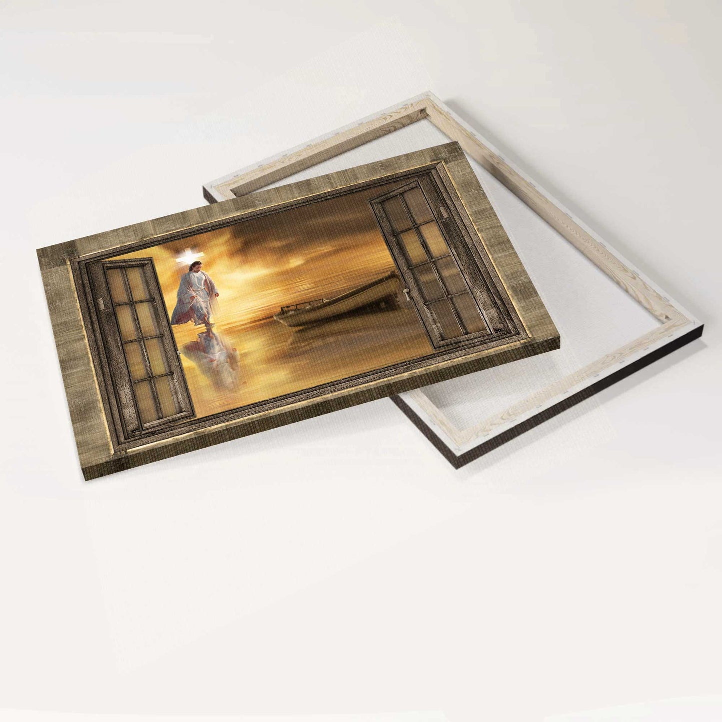 Jesus Landscape Canvas- Jesus walks on water, Wooden window, Halo infinite- Gift for Christian -  Landscape Canvas Prints, Wall Art