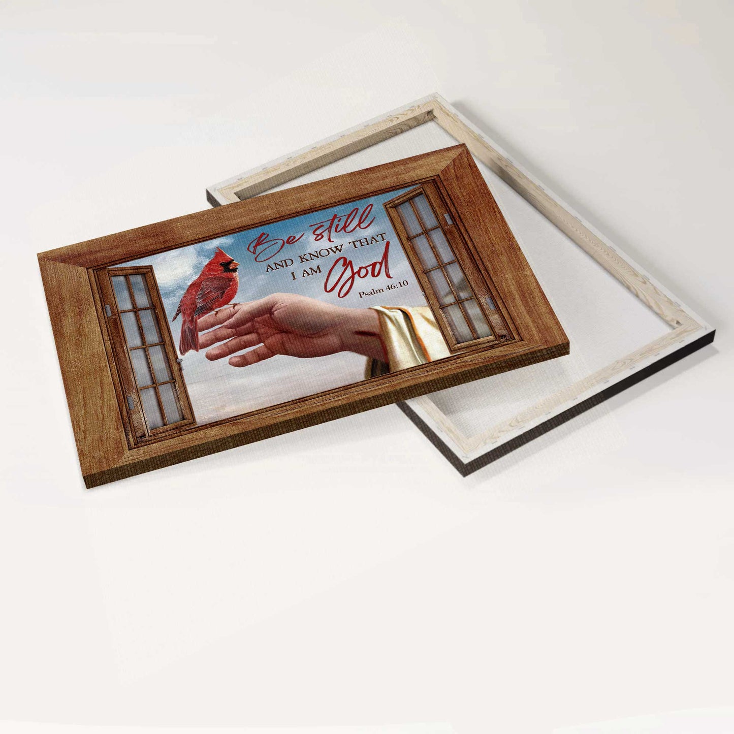 Jesus Landscape Canvas- Jesus's hand painting, Pretty cardinal- Gift for Christian- Be still and know that I am God - Landscape Canvas Prints, Christian Wall Art