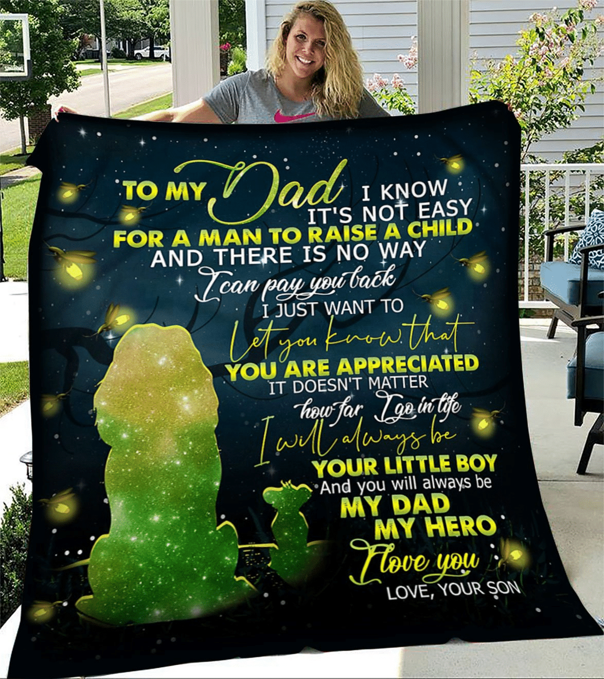 To My Dad My Hero Love Your Son Lion Firefly Throw Blanket