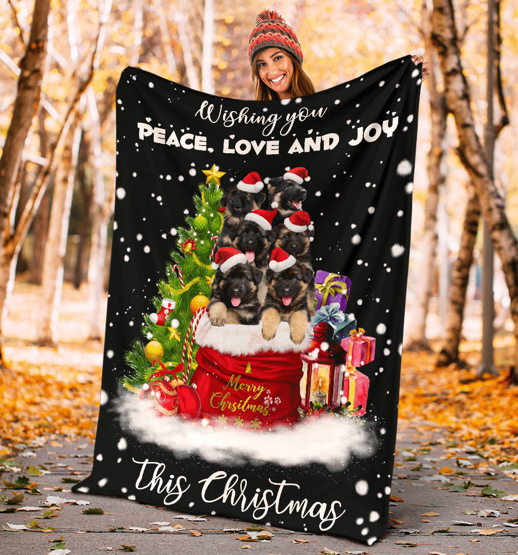 German Shepherd Peace Love Joy Christmas Throw Blanket