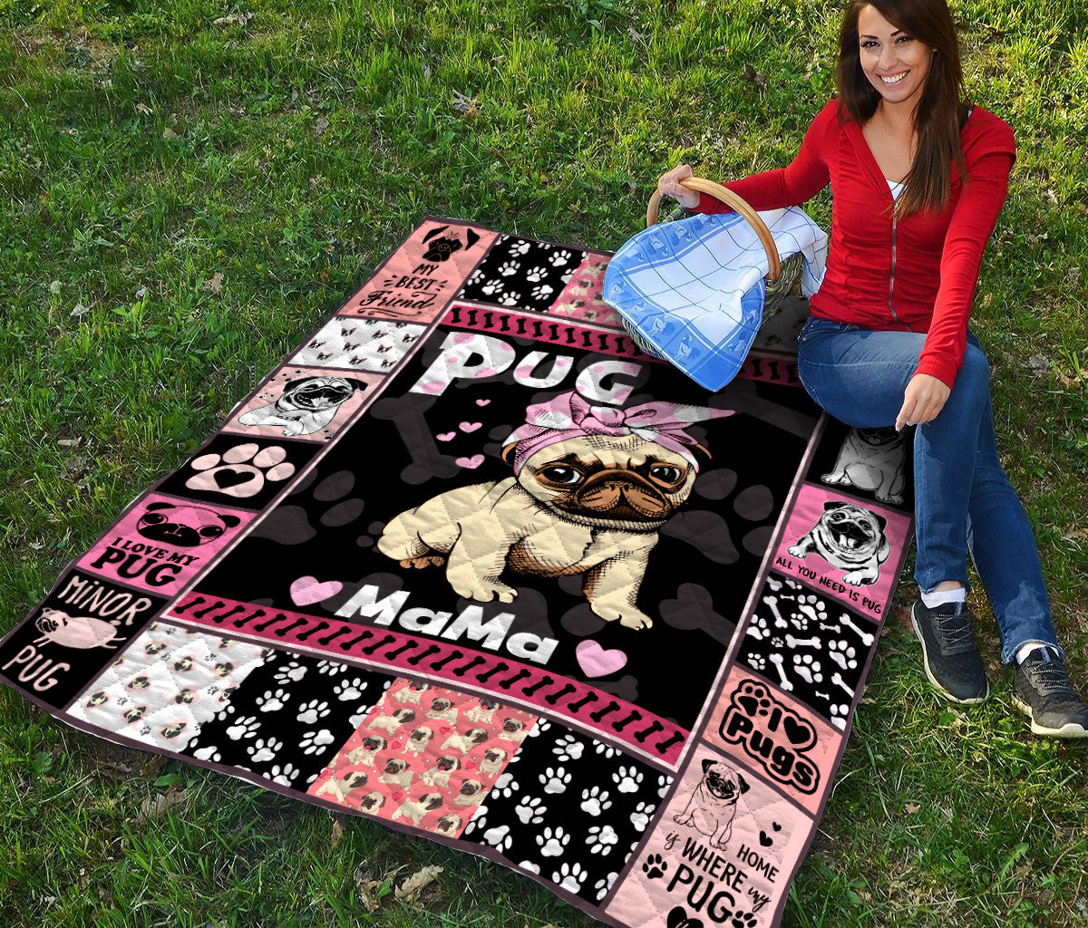 Pug Mama Mom Throw Blanket