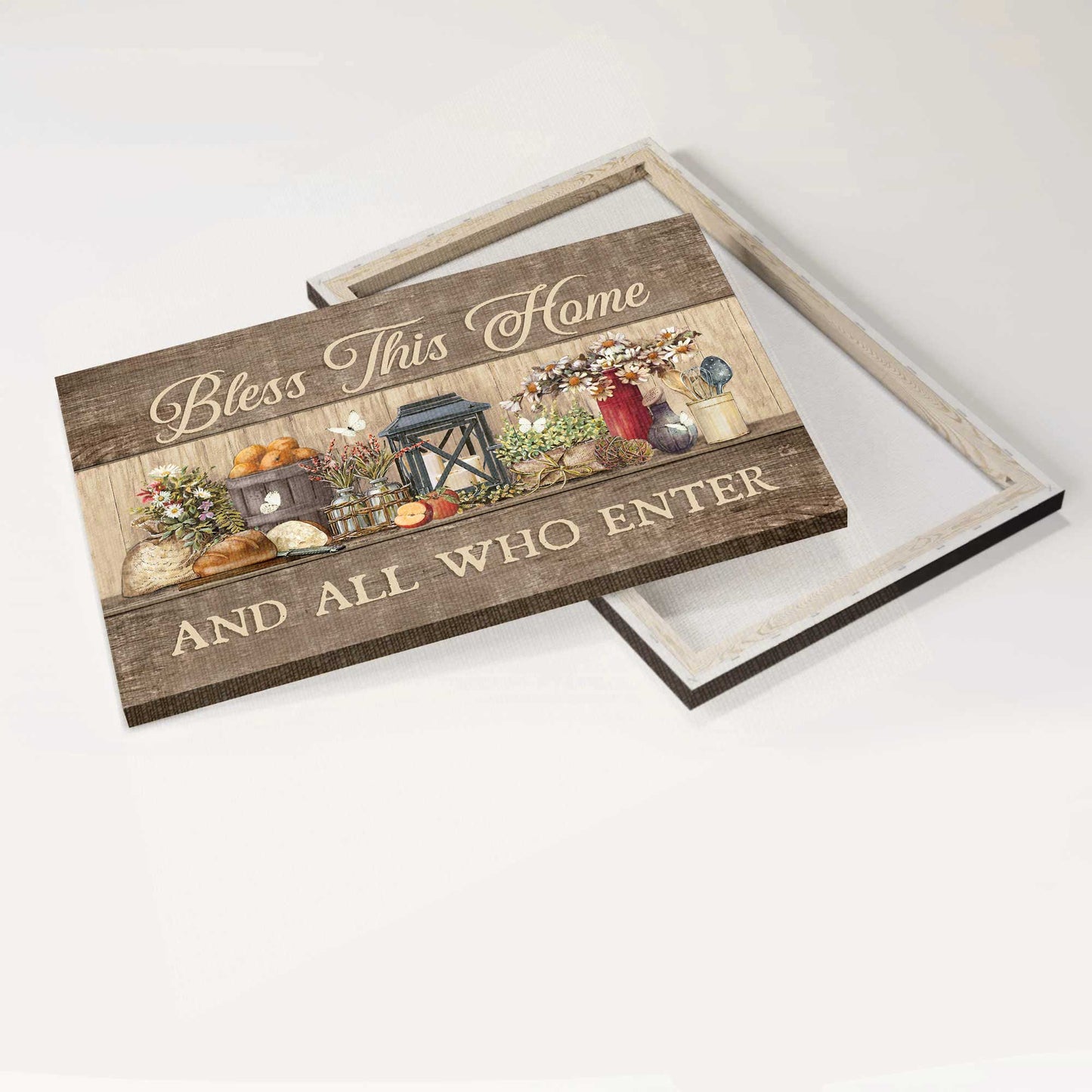 Jesus Landscape Canvas- Kitchen painting, Beautiful flower, White candles - Gift for Christian- Bless this home and all who enter - Landscape Canvas Prints, Christian Wall Art