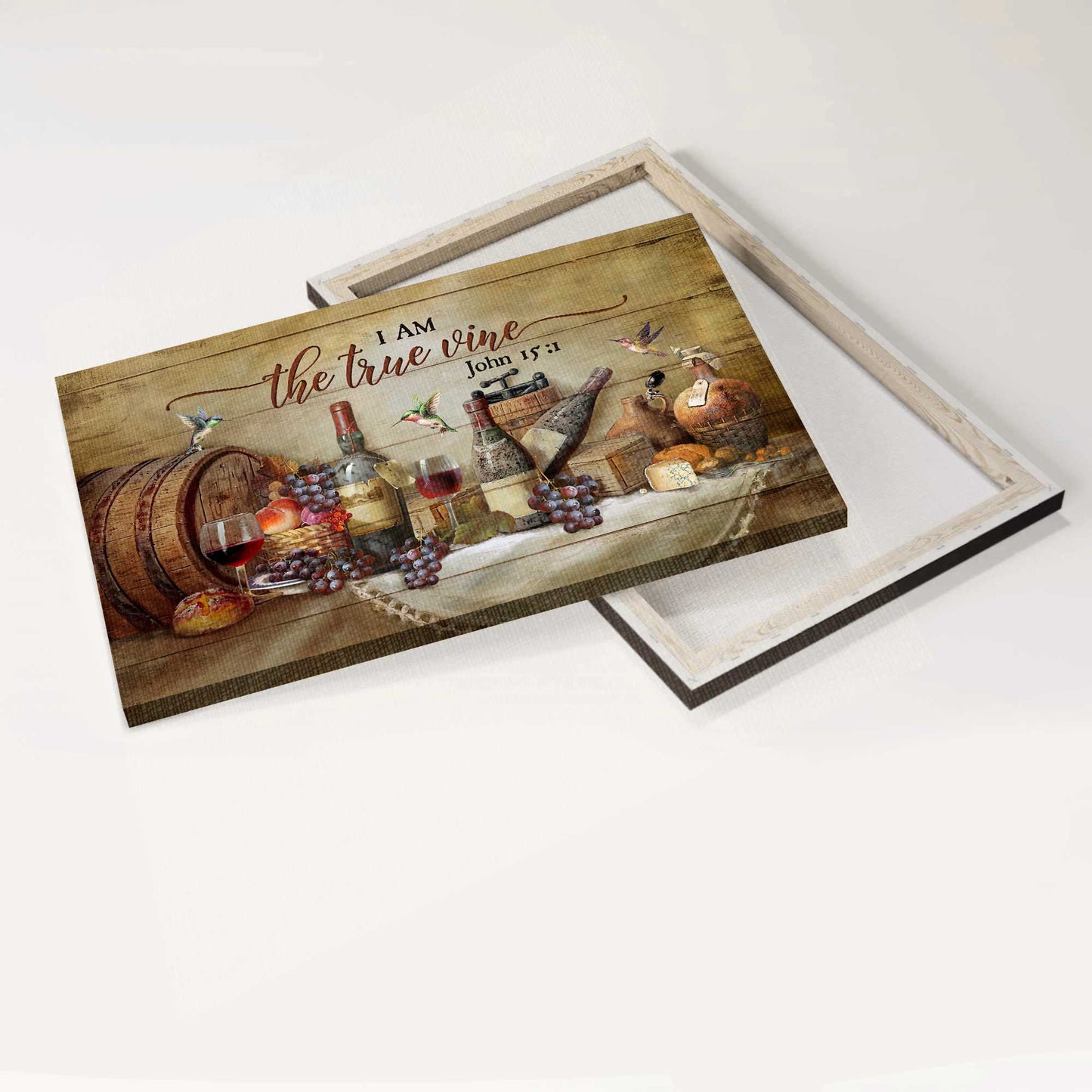 Jesus Landscape Canvas- Kitchen painting, Red wine, Barrel, Grape- Gift for Christian- I am the true vine - Landscape Canvas Prints, Christian Wall Art