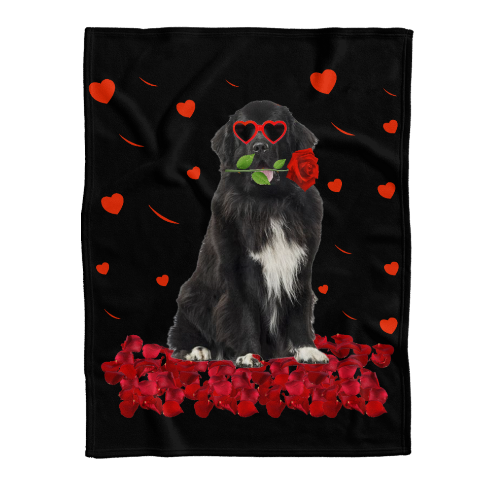 Personalized Dog Blanket - Newfoundland, Heart Rose Blanket - Custom Newfoundland Gift For Dog Lovers, Newfoundland Lovers Blanket