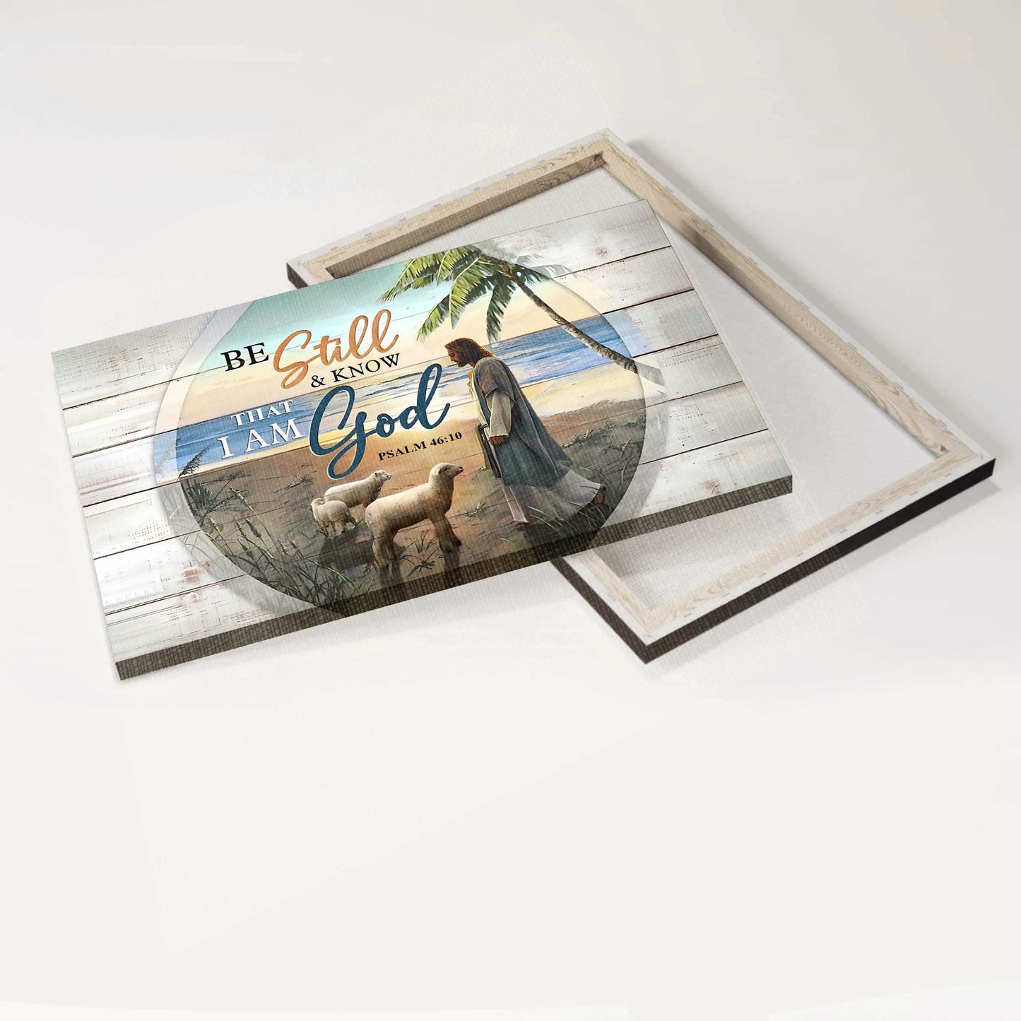 Jesus Landscape Canvas- Lamb of God, beach - Jesus and lambs on the peaceful beach- Gift for Christian - Landscape Canvas Prints, Wall Art