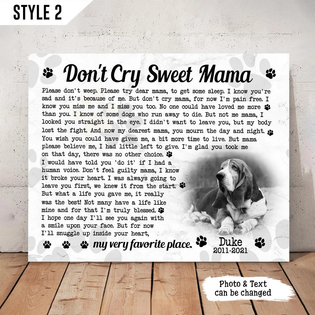 Dog Cat Landscape Canvas - Personalized Dog Cat Memorial Canvas - Custom Gift For Dog Cat Lovers - Don't Cry Sweet Mama Dog Cat Landscape Canvas