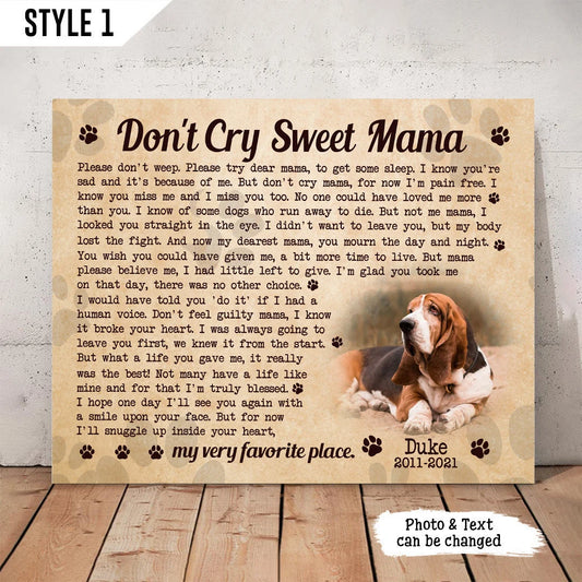 Dog Cat Landscape Canvas - Personalized Dog Cat Memorial Canvas - Custom Gift For Dog Cat Lovers - Don't Cry Sweet Mama Dog Cat Landscape Canvas