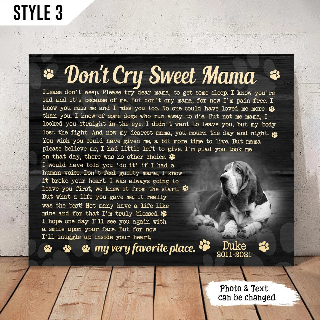Dog Cat Landscape Canvas - Personalized Dog Cat Memorial Canvas - Custom Gift For Dog Cat Lovers - Don't Cry Sweet Mama Dog Cat Landscape Canvas