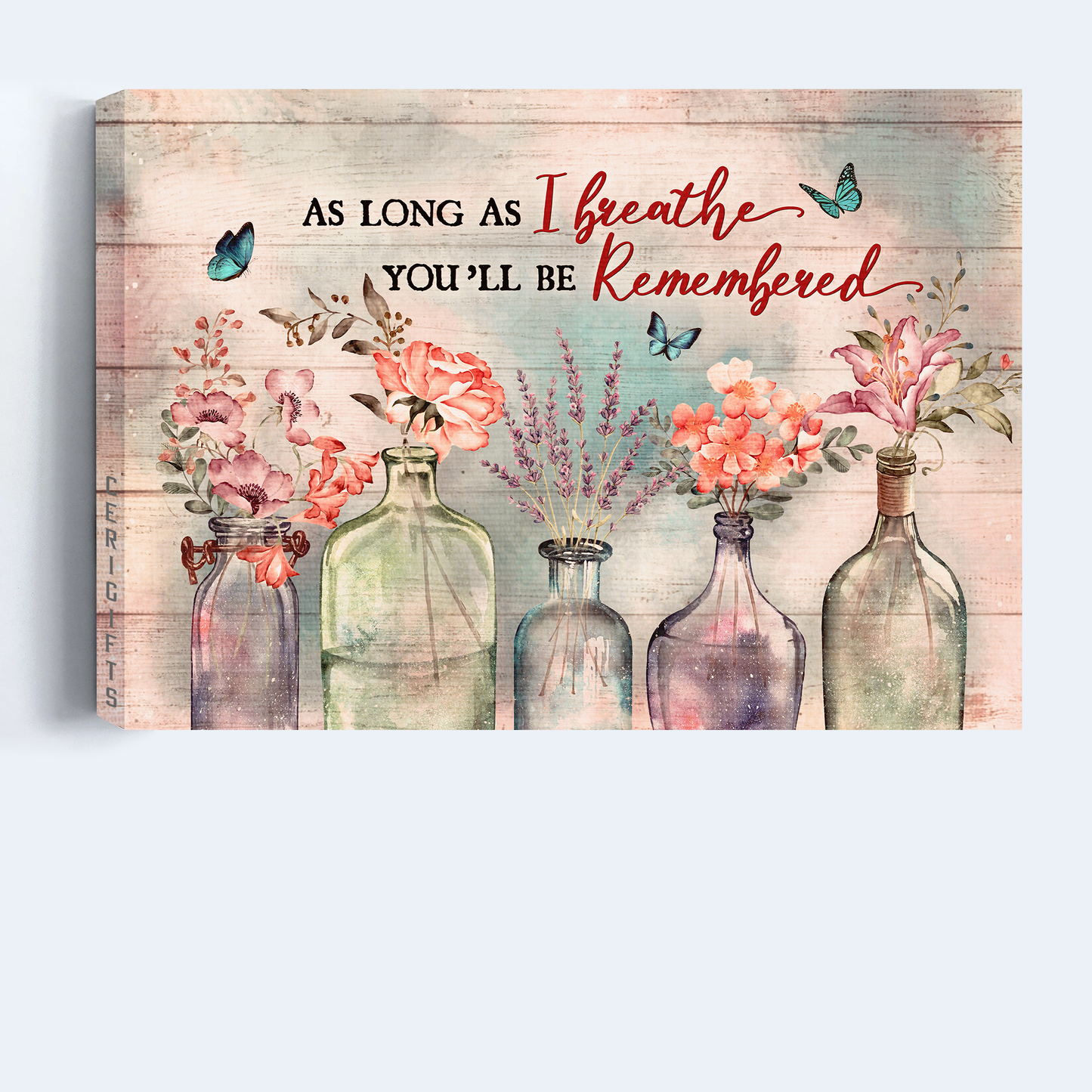 Heaven Landscape Canvas - Light pink flower, Crystal vase, Beautiful sky Canvas - Memorial Gift For Family Members - As long as I breathe, You'll be remembered Heaven Landscape Canvas