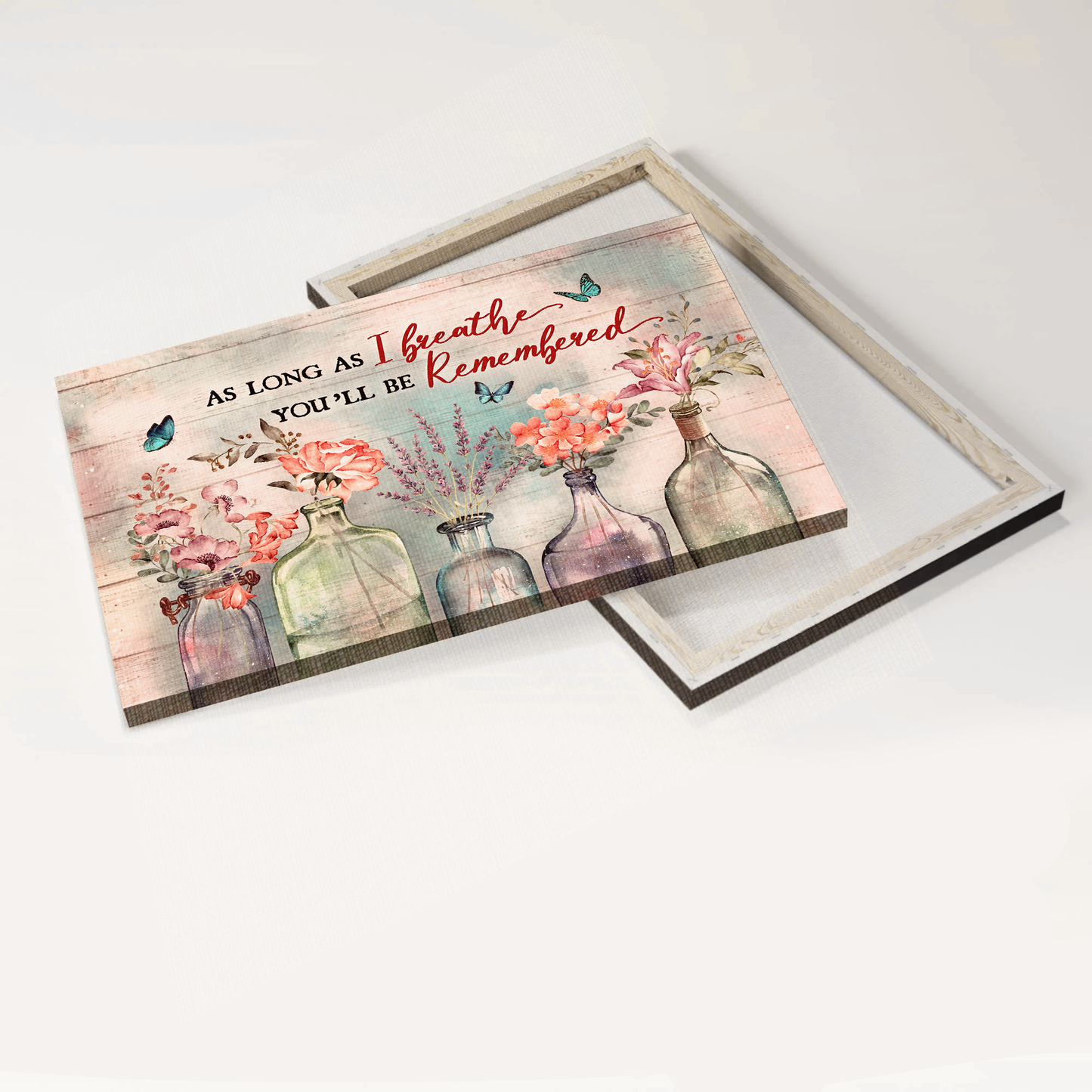 Heaven Landscape Canvas - Light pink flower, Crystal vase, Beautiful sky Canvas - Memorial Gift For Family Members - As long as I breathe, You'll be remembered Heaven Landscape Canvas