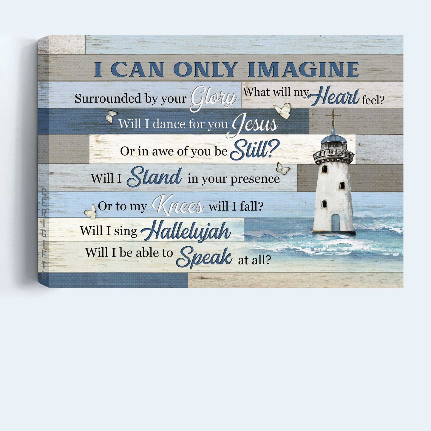 Jesus Landscape Canvas- Lighthouse drawing, Blue ocean, White butterfly canvas- Gift for Christian- I can only imagine - Landscape Canvas Prints, Wall Art