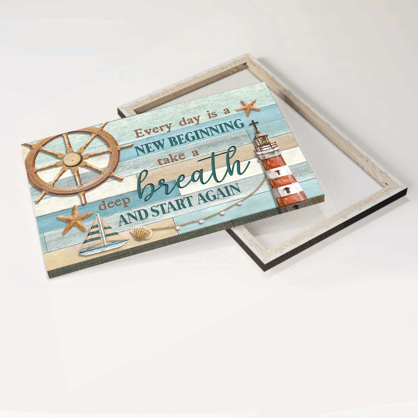 Jesus Landscape Canvas- Lighthouse, Helm, Boat canvas- Gift for Christian- Every day is a new beginning - Landscape Canvas Prints, Wall Art