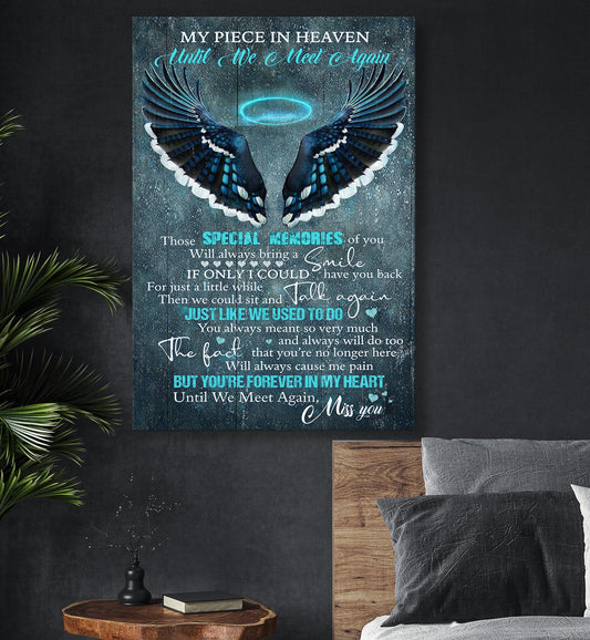 Memorial Portrait Canvas - Angel Wings, My piece in heaven Portrait Canvas - Memorial Gift For Family Members - Until we meet again