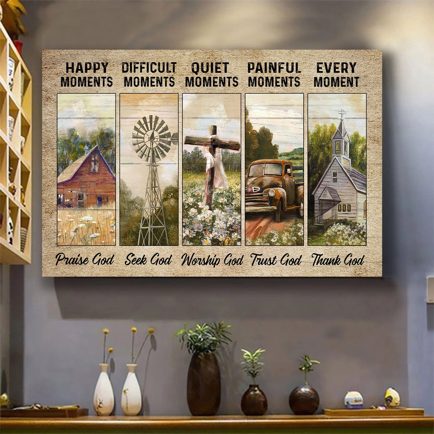 Jesus Landscape Canvas- Beautiful Farm, Peaceful Farmhouse Canvas- Gift For Christian- Every Moment Thank God