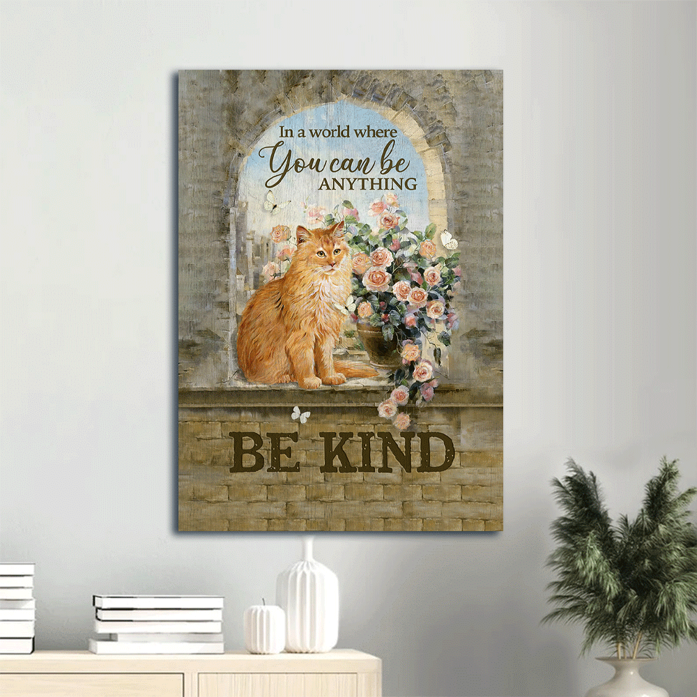 Jesus Portrait Canvas- Brown cat canvas, Light orange rose garden, White butterfly canvas- Gift for Christian, Cat lover- In a world where you can be anything
